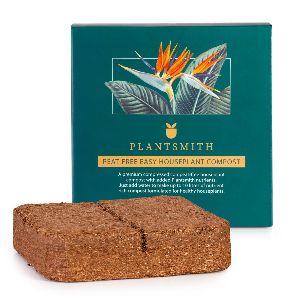PlantsmithPeat Free Houseplant Compost Compressed Coir Block Enriched with Nutrients Expands to 10 Litres