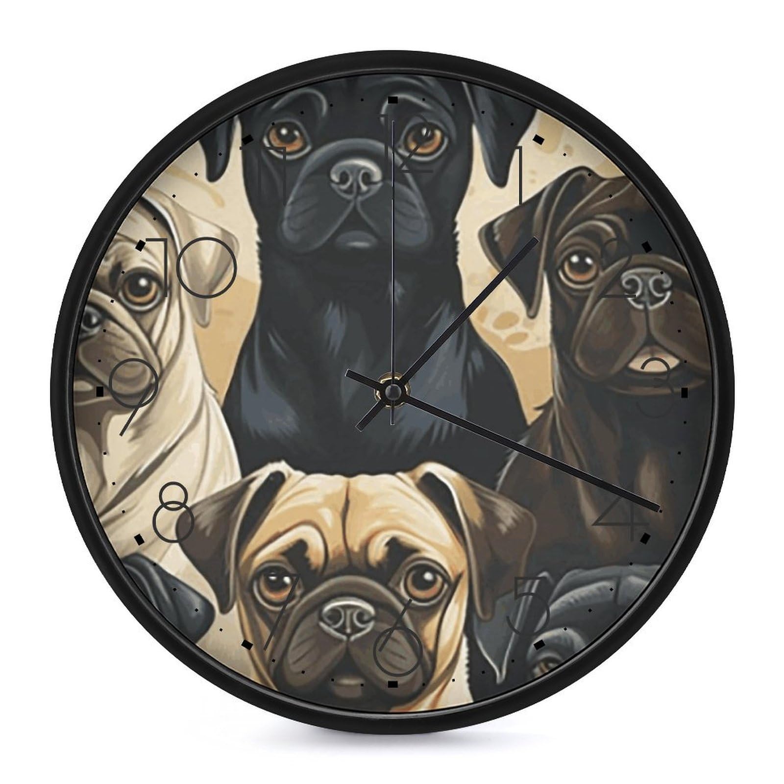 DWVTSLH Pug Wall Clock 10 Inch Silent Non-Ticking Modern Clocks Battery Operated - Decorative Wall Clocks for Bedroom Living Room Kitchen Office Wall Decor Gift Idea