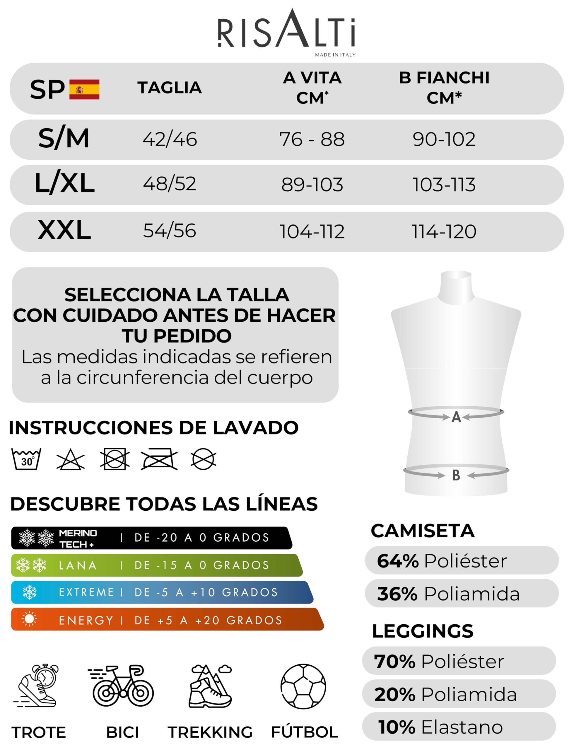Risalti Ropa Termica Hombre Frio Set Energy – Camiseta Termica Hombre Manga Larga y Mallas, Ropa Interior Invierno Transpirable y Termorreguladora, Seamless – Made in Italy