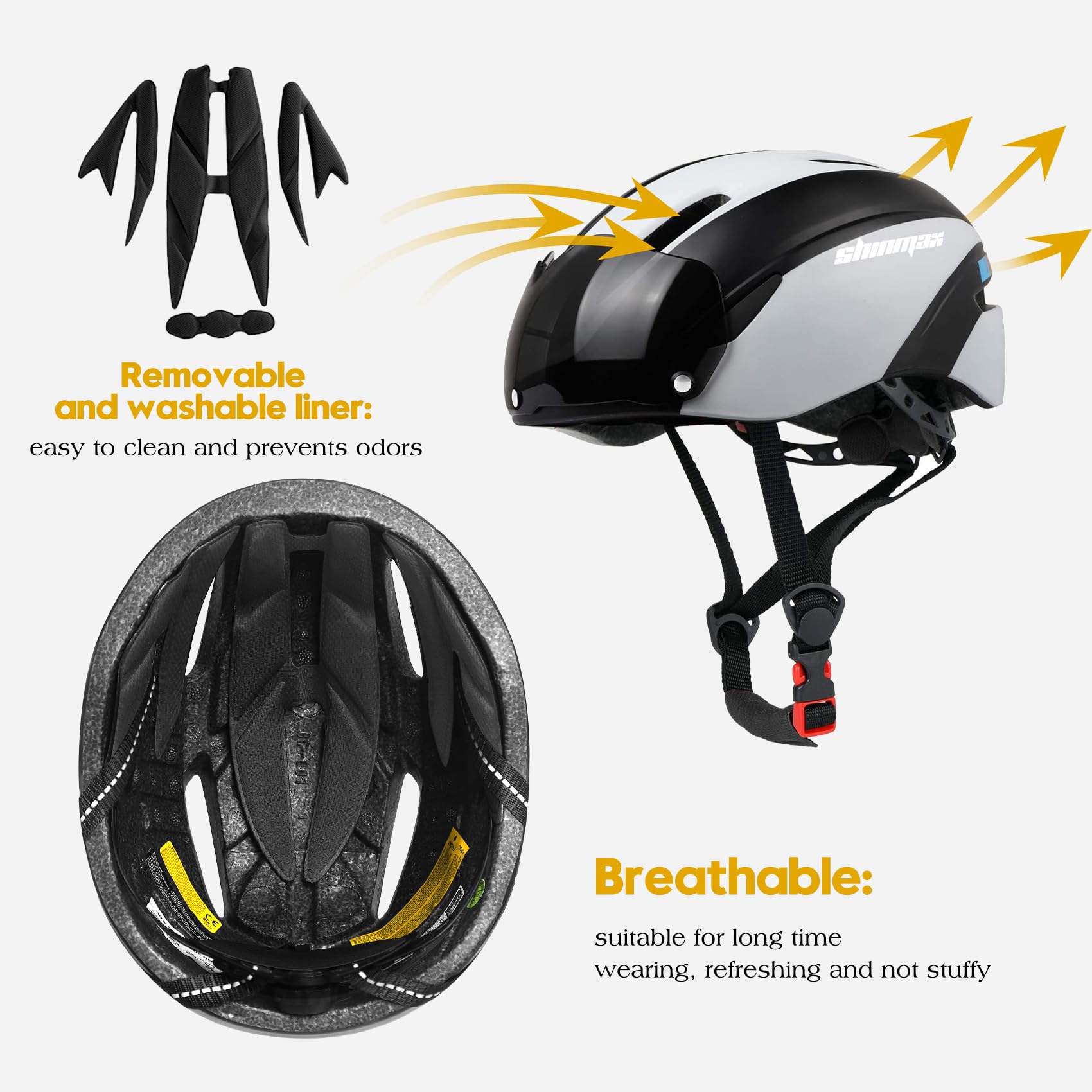 Casco de bicicleta de Kinglead, ajustable, con visor magnético desmontable, certificado CE, Unisex adulto, Negro y blanco