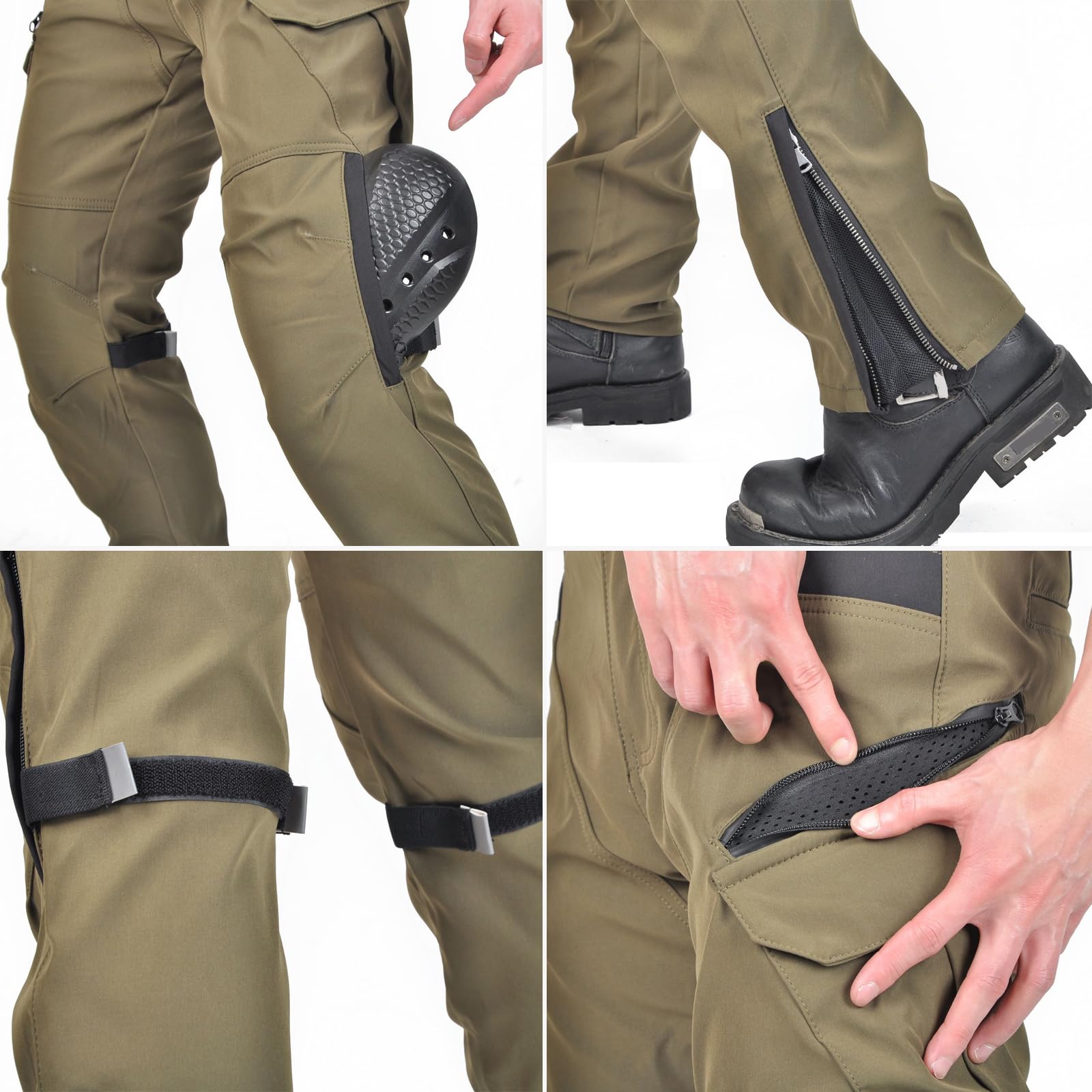 ARMAAN Pantaloni Da Moto Mimetici Da Uomo Con Protezioni Certificate CE, Resistenti All'acqua, Con Protezioni Rimovibili, Ideali Per Il Mototurismo E L'avventura In Tutte Le Stagioni,Green-3XL