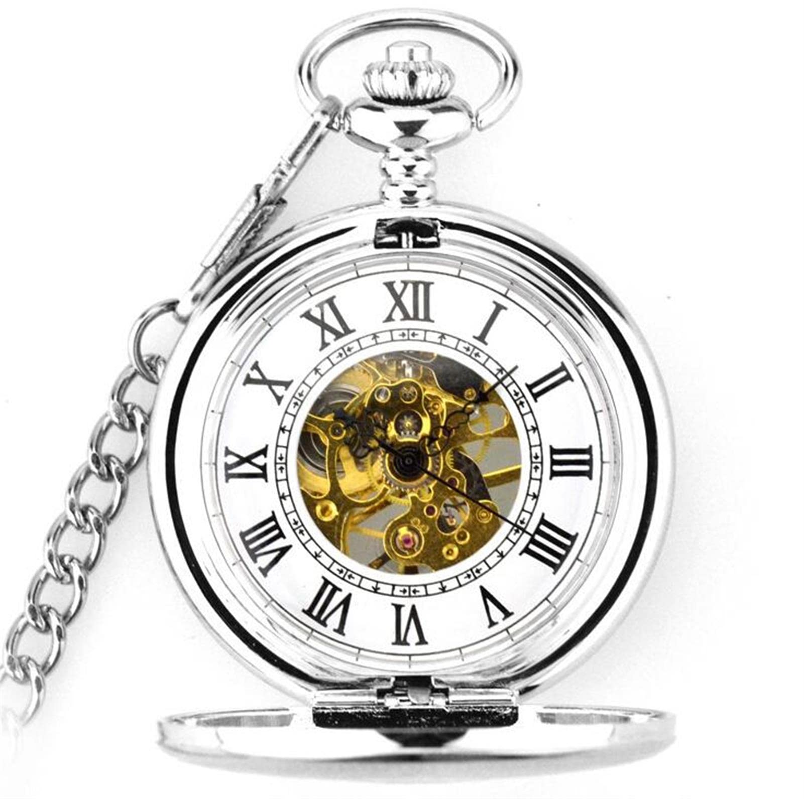 Collar de Reloj de Bolsillo mecánico Vintage para Hombres y Mujeres, diseño de Esqueleto con números Romanos, Elegante Reloj de Pared Tallado