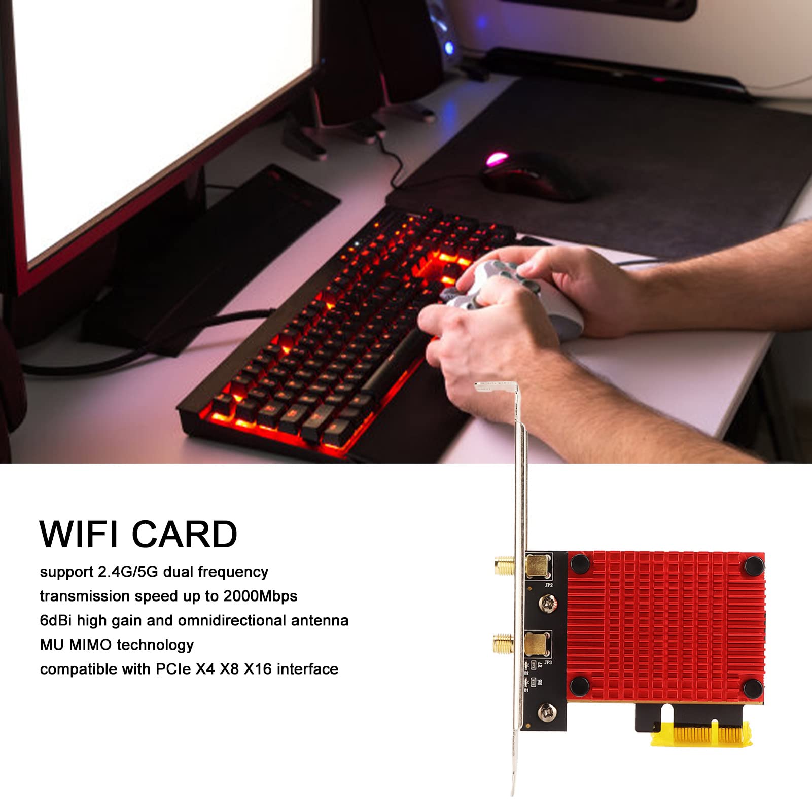 Scheda WIFI PCIe, Antenna AC68 6dBi, Supporto Scheda Wireless Dual Band 2.4G 5G, Velocità di Trasmissione 2000 MBps Compatibile con Interfaccia PCIe X4 X8 X16 per Sistema Win 10 e Win 11 a 64 Bit