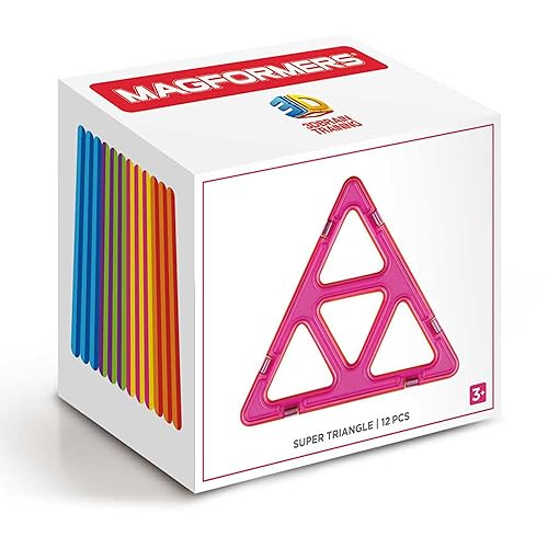 MAGFORMERS Super Triangle - Juego de 12 piezas de colores del arco iris, formas geométricas magnéticas educativas, azulejos, construcción, juego de