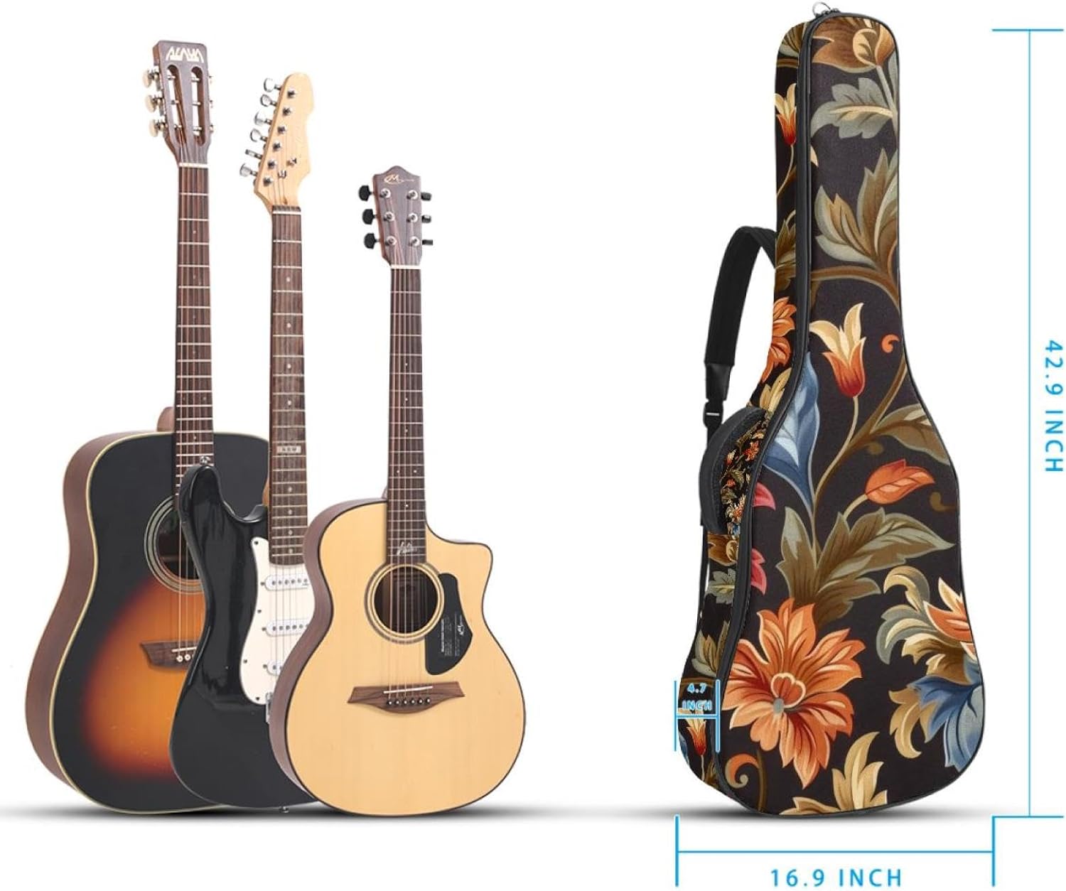 Acoustic Guitar Bag 0.4 Inch Thick Padding Waterproof Guitar Case Gig Bag for 40 41 42 Inch Electric Bass Classical Guitar, Retro Bohemia Pattern