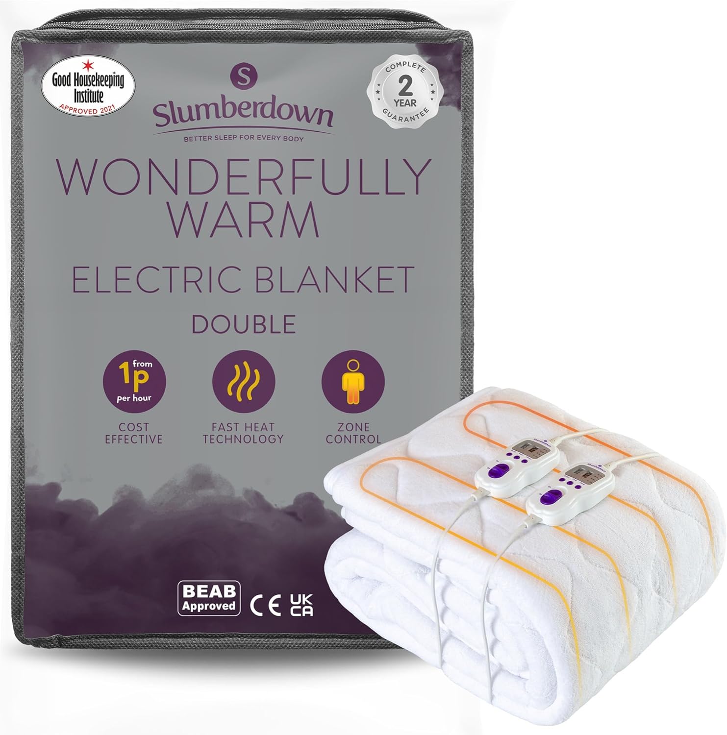 Slumberdown Wonderfully Warm Electric Blanket Double Bed Dual Control