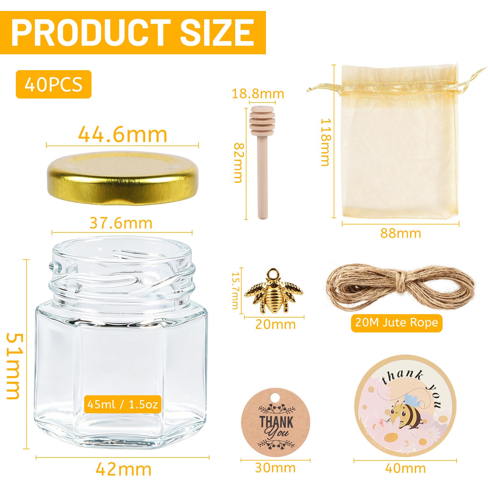 lalago 40 Piezas Botes para Miel 45 ml, Mini Ollas Tarros de Miel 1,5 oz