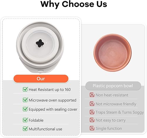 Miniatura 5 de Li&Zhao - Máquina de palomitas de maíz de silicona, para microondas, cuencos plegables reutilizables para noches de cine familiares (gris)