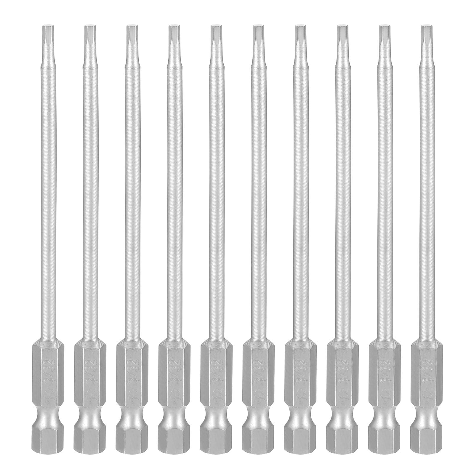 sourcing map 10pcs Hex Head Wrench Drill Bit 3/32" SAE 1/4" Hex Shank 4"(100mm) Length S2 Steel Magnetic Impact Drivers Industrial Grade Hexagon Electric Screwdriver Bit, Gray