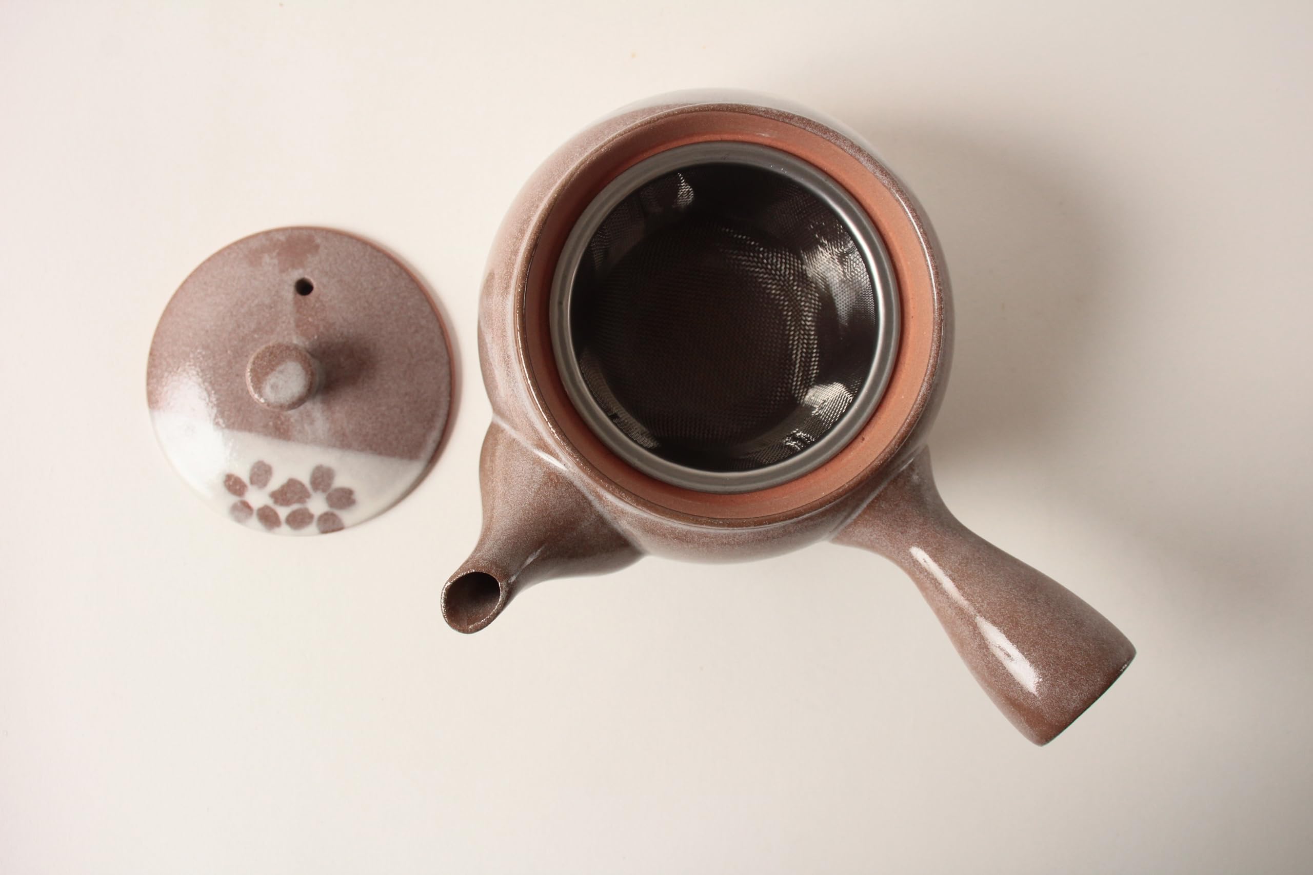 Mino ware SYK004 Théière japonaise en poterie japonaise Motif fleurs de prunier Marron roux avec infuseur Fabriqué au Japon (Import Allemagne)
