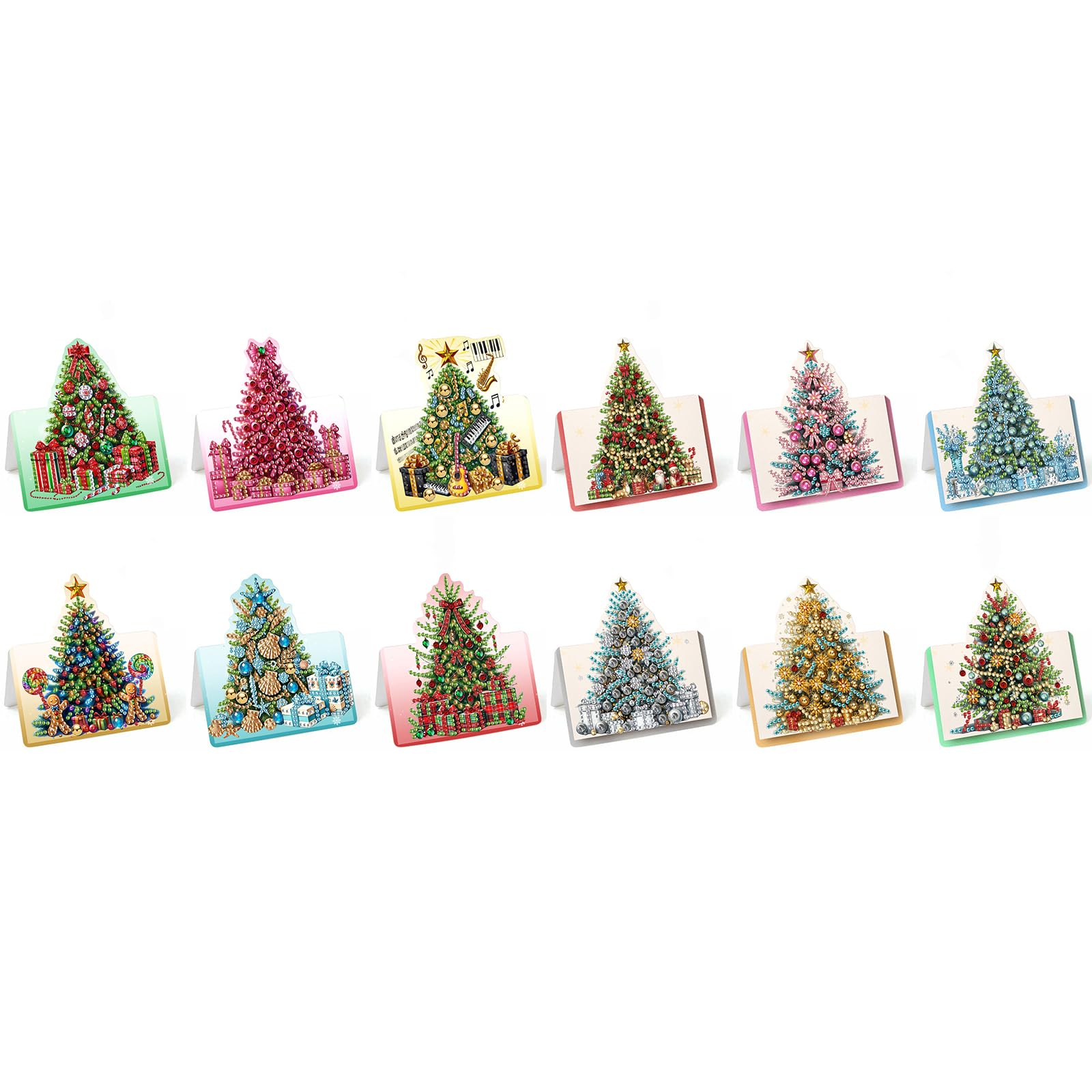 Lebartm 12Pcs 3D Foldable Greeting Card DIY Diamond Art Painting Folding Thank You Cards with White Envelopes Blessing Greeting Card Set for Festival Christmas Holiday-02