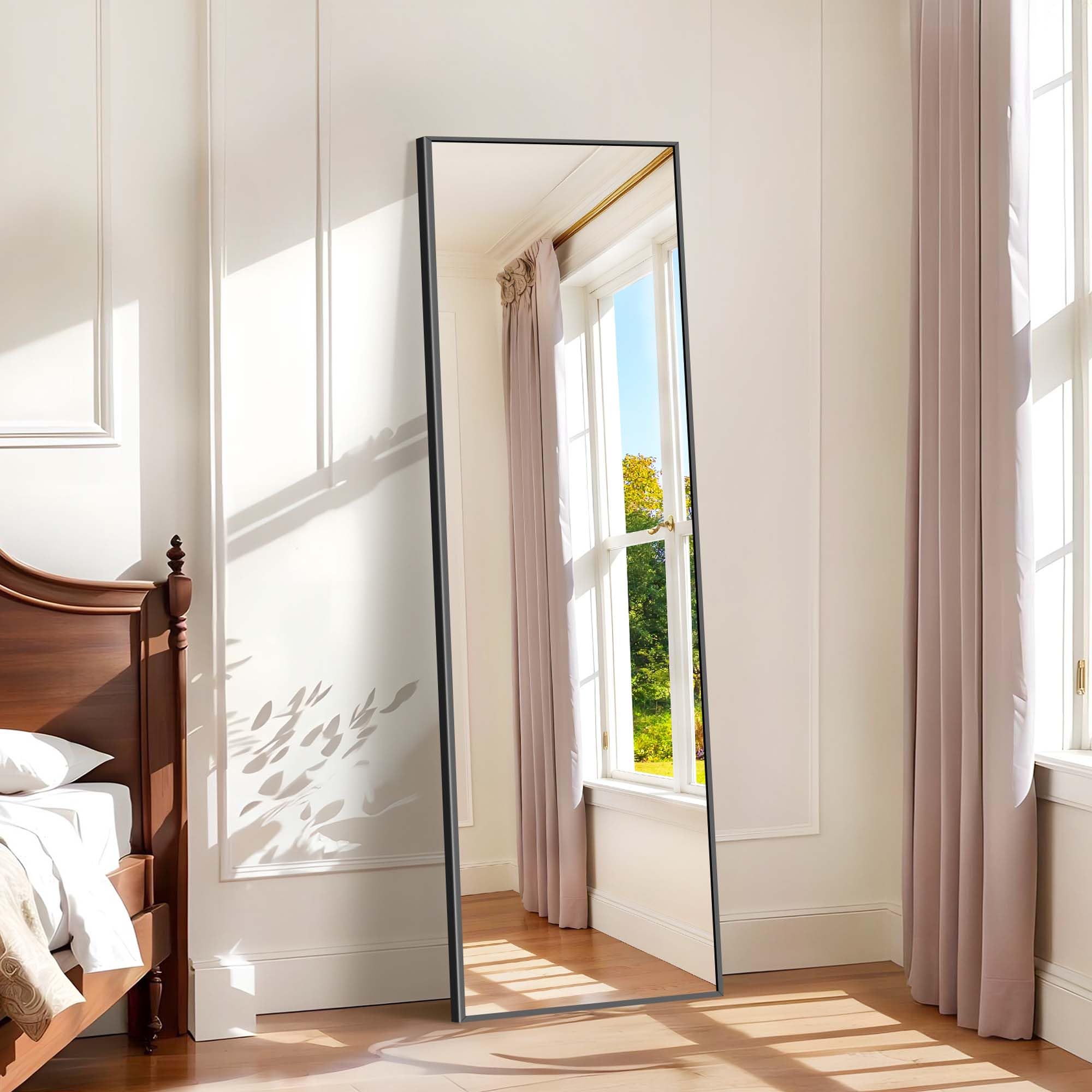 Weare Home Ganzkörperspiegel, 150 x 40 cm Standspiegel, Schwarzer Metallrahmen Boden Länge Spiegel, Stehend, Wand montiert, lehnend, Bodenspiegel für Schlafzimmer, Wohnzimmer, Ankleidezimmer