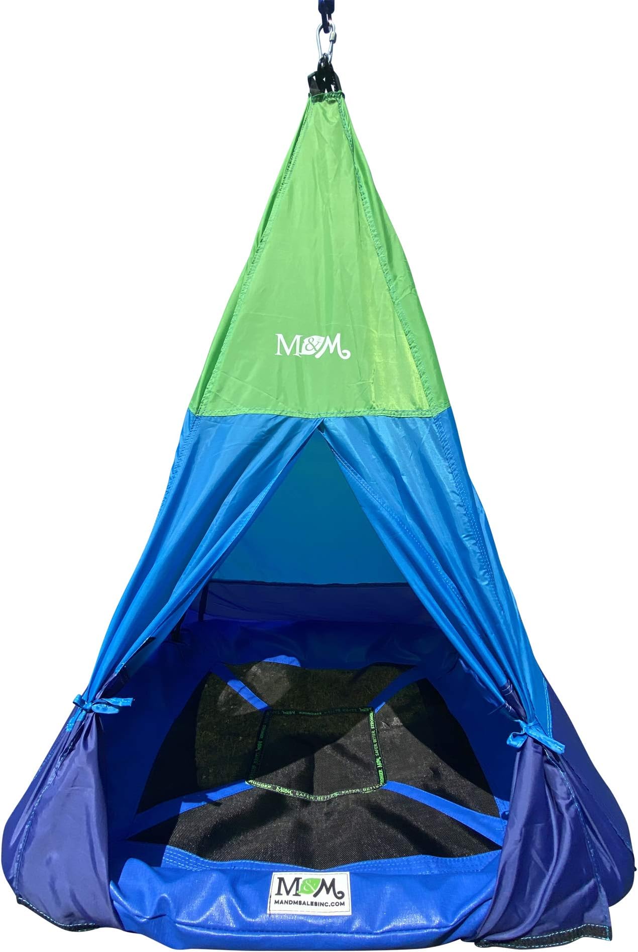 M & M Sales Enterprises Outdoor Teepee Tent Swing, 39in Textilene Platform, Colorful Detachable Tent, Hanging Tree Fort, 250 Lbs., Single or Multi-Rider