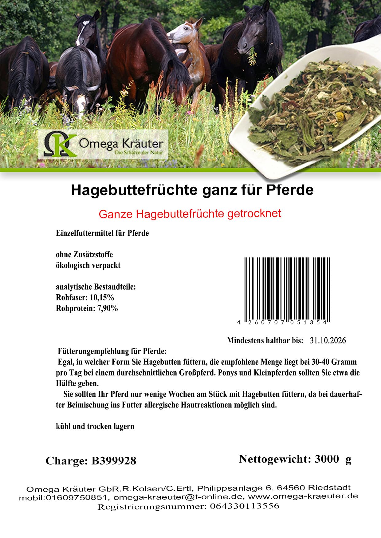 Hagebutte ganze Früchte getrocknet für Pferde 5000g