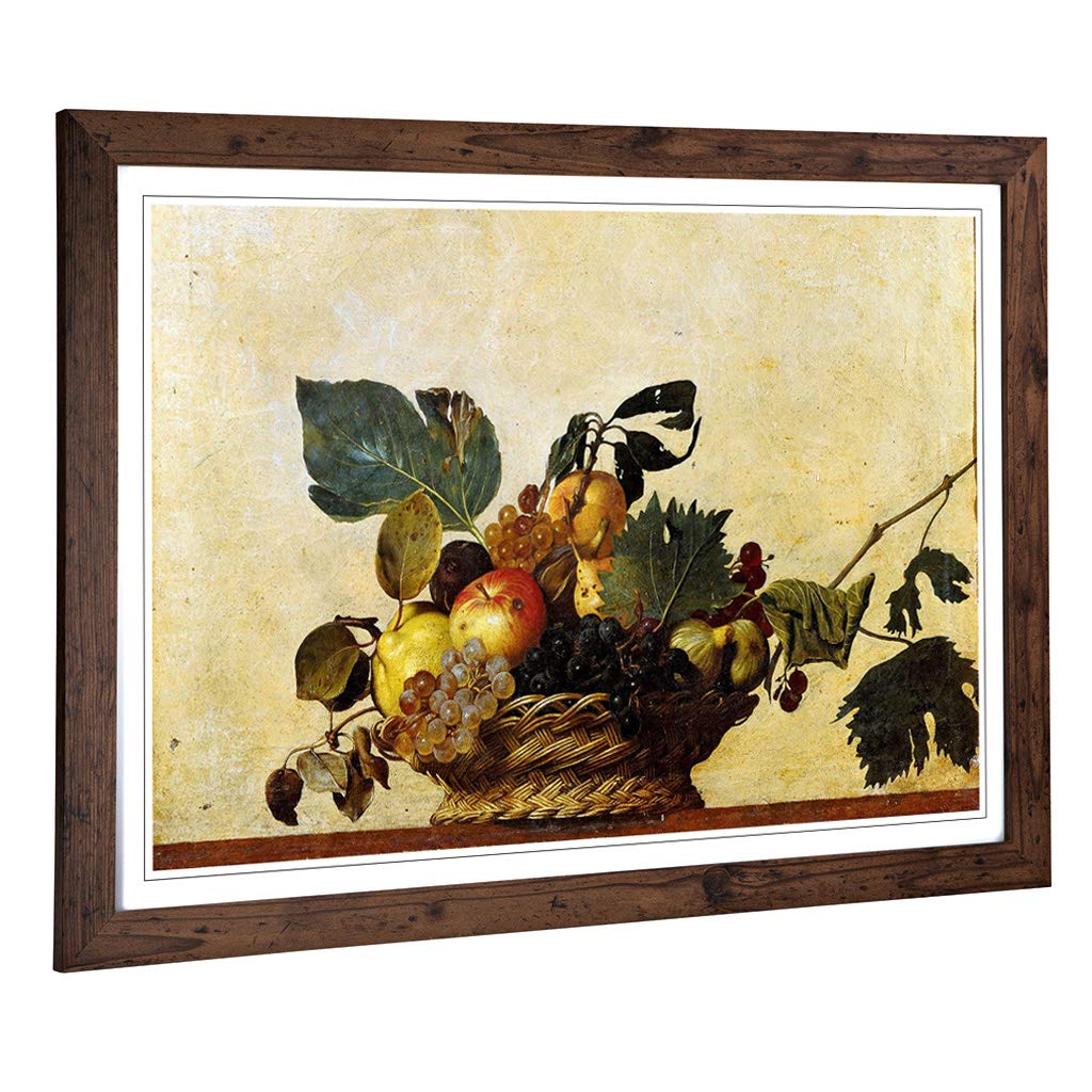 Big Box Art Framed Print of Michelangelo Caravaggio Fruit Basket Design | Wall Art Picture | Home Decor for Kitchen, Living Room, Bedroom, Hallway, Walnut, A2 / 24.5x18 Inch / 62x45cm