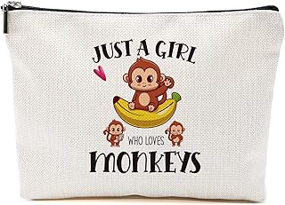 Monkey Makeup Bag Monkey Gifts for Women Girls Monkey Stuff Merch Animal Lover Breeder Funny Birthday Christmas Gift Ideas for Teens Daughter Sister Bestie Friends Niece Just A Girl Who Loves Monkeys