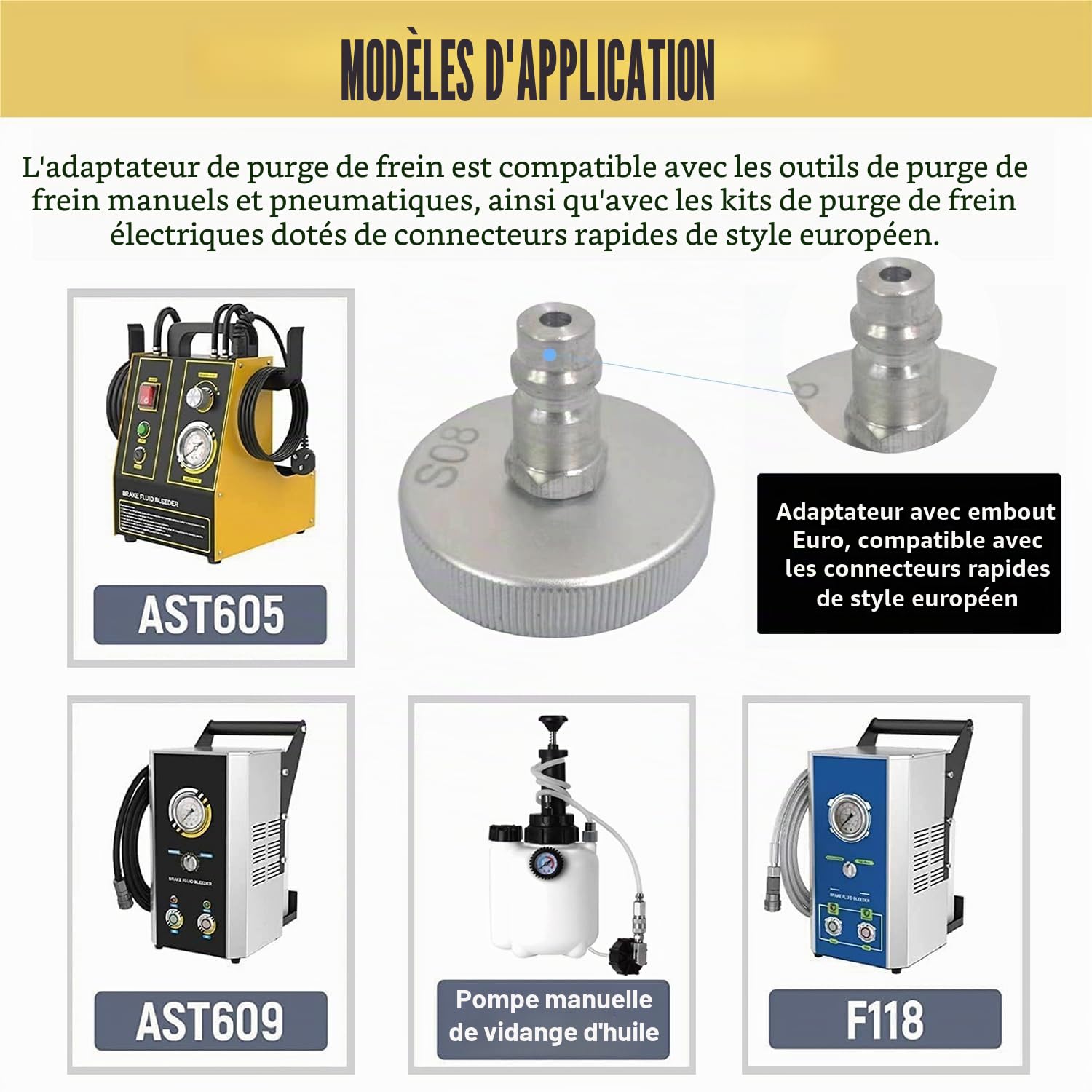 Adaptateur pour réservoir de Liquide de Frein avec Embout Euro, Adaptateur de Purge de Frein en Aluminium, Compatible avec Les modèles de la série américaine