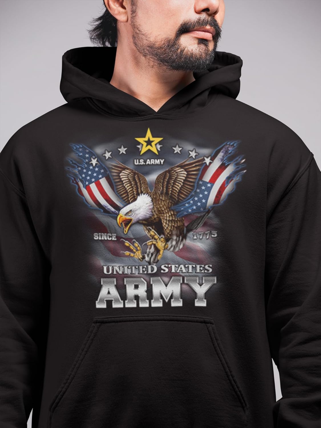 Lucky Ride US ARMY HOODIE Since 1775 Eagle with American Flag Wings Hooded Sweatshirt - Image 2