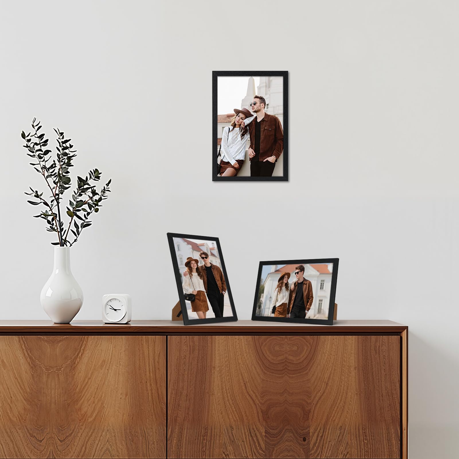Marco 20x30, Portafoto de Mesa o Pared, Perfecto para Casa y Oficina, Set de 15 Marcos 30x20 de MDF en Negro