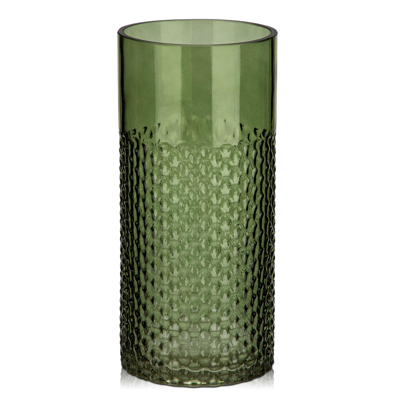 Hollyone Jarrón de cristal verde oscuro de 22 cm para flores, moderno jarrón de cristal para decoración del hogar, jarrón decorativo para bodas, chimenea, fiesta, mesa, centro de mesa, sala de estar,