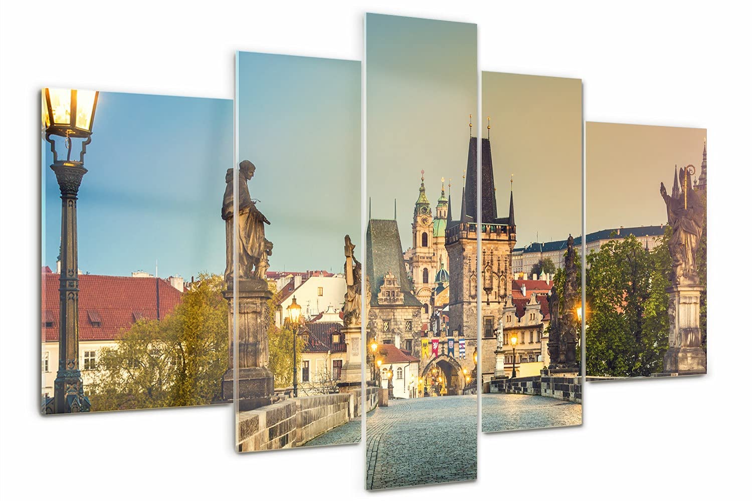 Peinture Murale acrylique 5 pièces tableau verre Prague 170x100