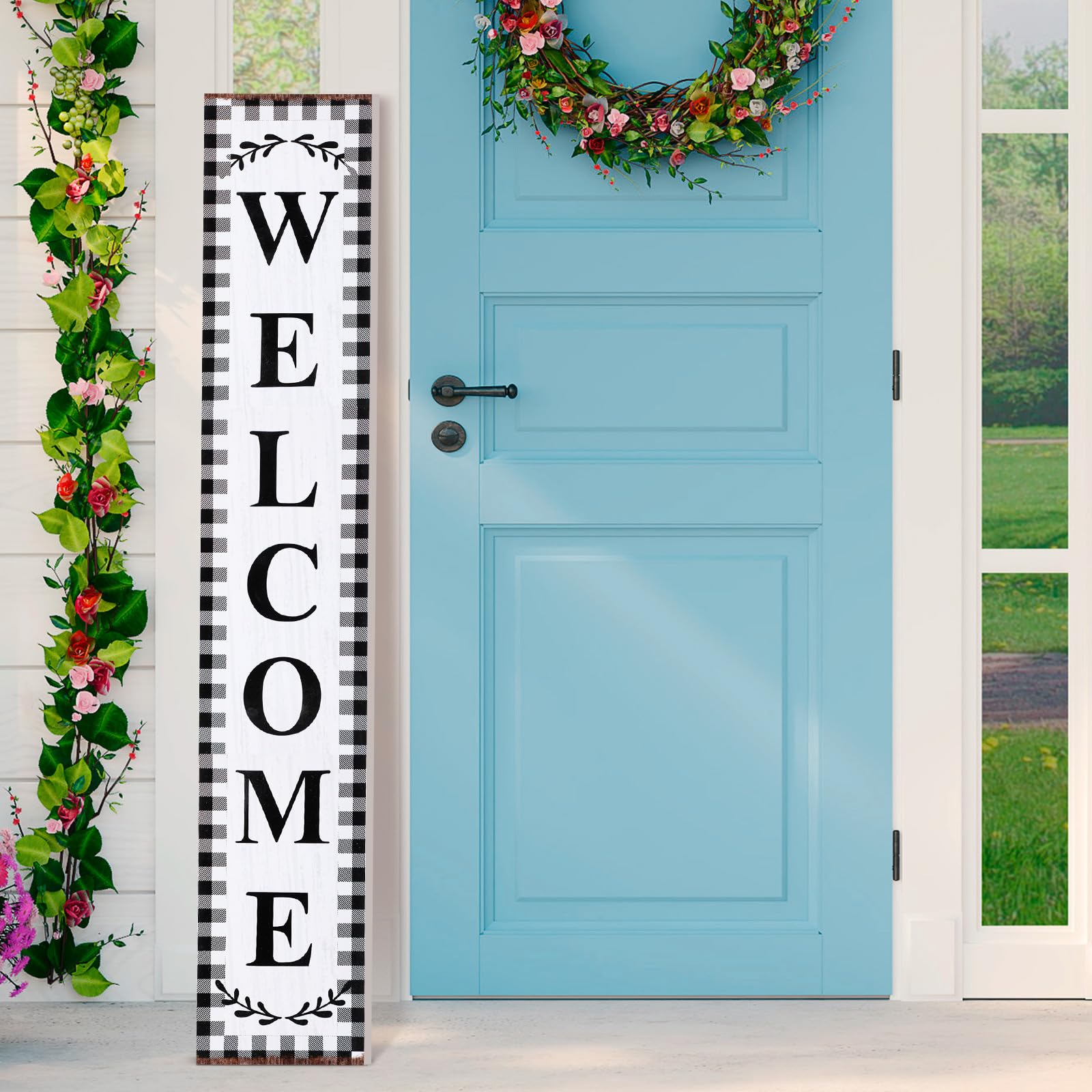 Suzile 47 x 8 Inches Welcome Sign for Front Door Porch Standing Rustic Farmhouse Porch Signs Vertical Hanging Decorations for Front Door Outside Home Yard Decor (Novel)