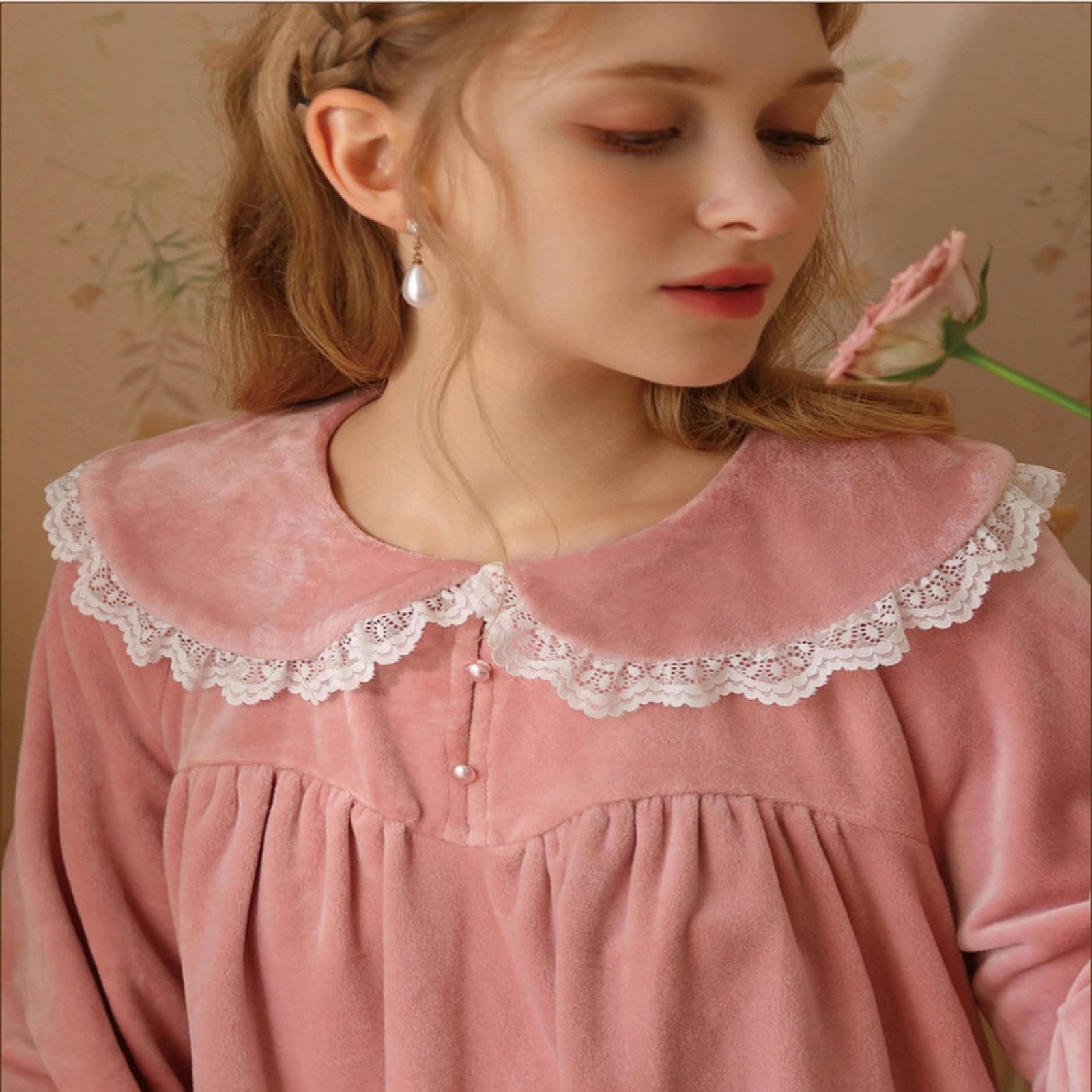 Schlafanzug Damen Lang Baumwolle Prinzessin Samt Damen Pyjama Mädchen Langarm Herbst Und Winter Plus Samt Verdickt Süß Warm Hause Zwei-stück Anzug-schwarz-m