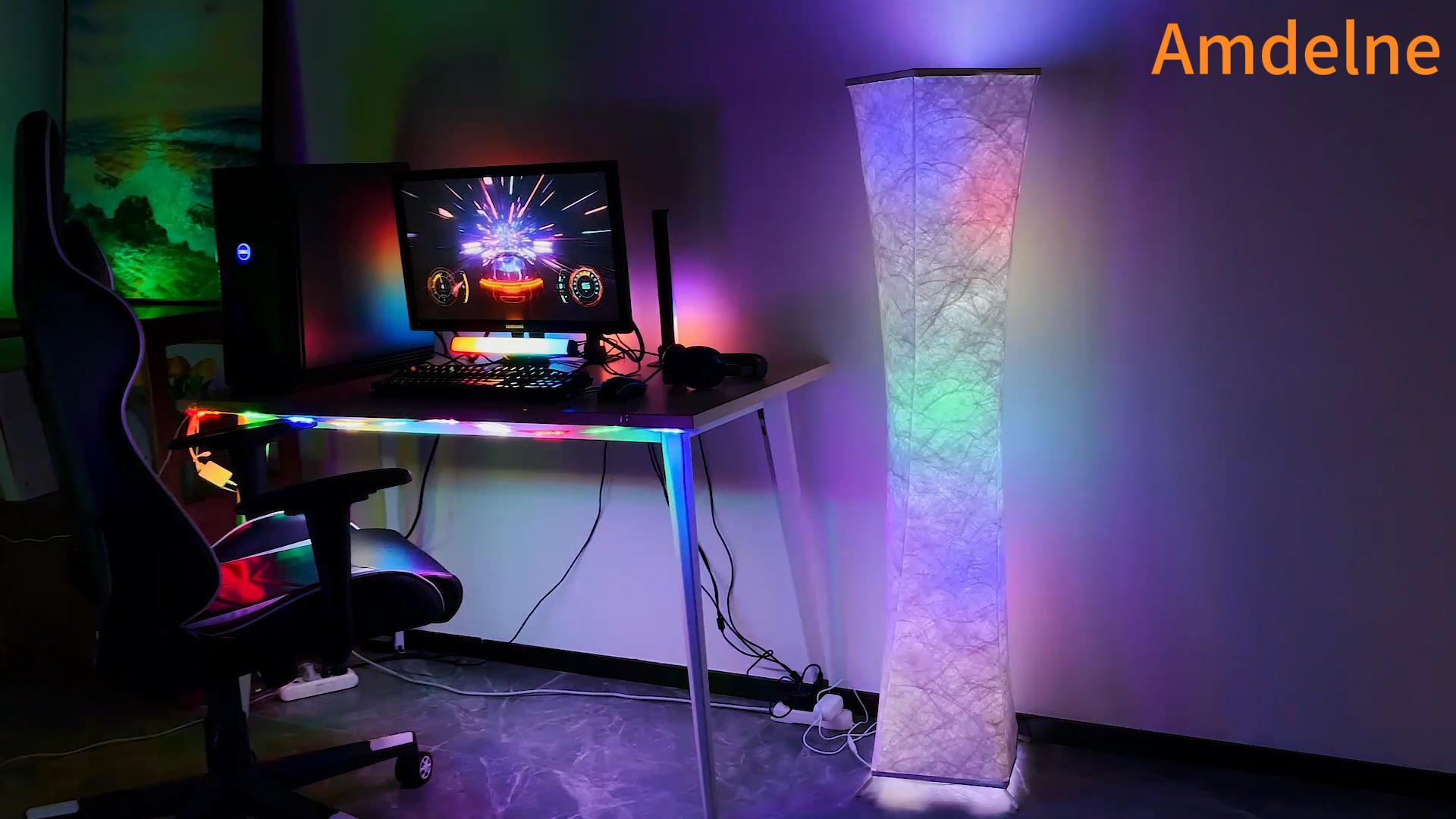 Lampada Da Terra LED Dimmerabile Amdelne - RGB, Telecomando, APP, Altezza 156cm, Tessuto Tyvek