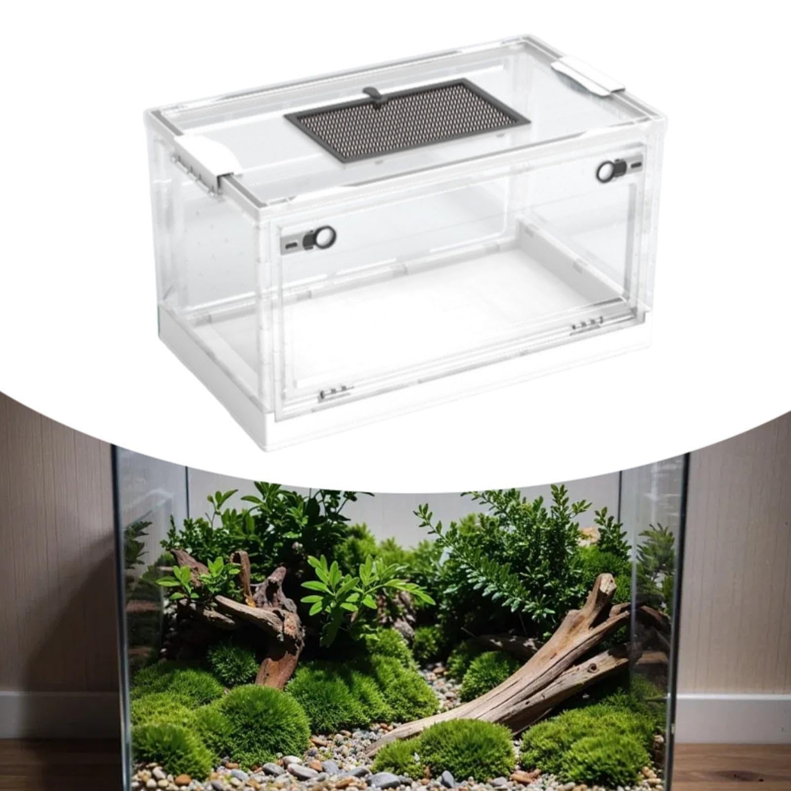 Terrario per Rettili Trasparente Pieghevole Coperchio Scorrevole Porta Frontale Ventilato Materiale Adatto per Rettili Tartarughe Scrivania Aul, White L