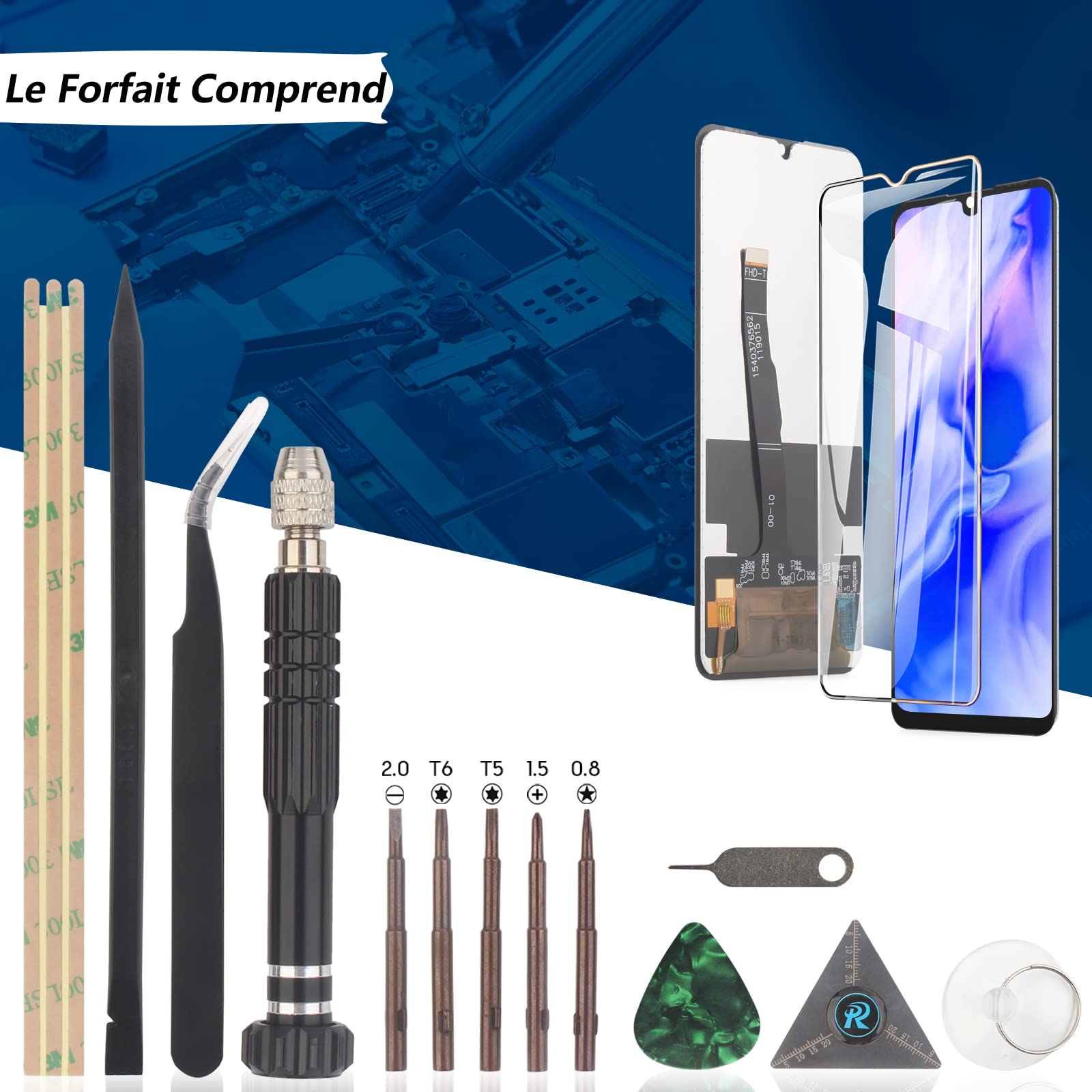 RongZy Écran de Rechange pour 6.15" Huawei P30 Lite MAR-L01A MAR-L21A MAR-LX1A Écran LCD + Vitre Numériseur Tactile Capteur Assemblé Remplacement pour P30 Lite(Noir)