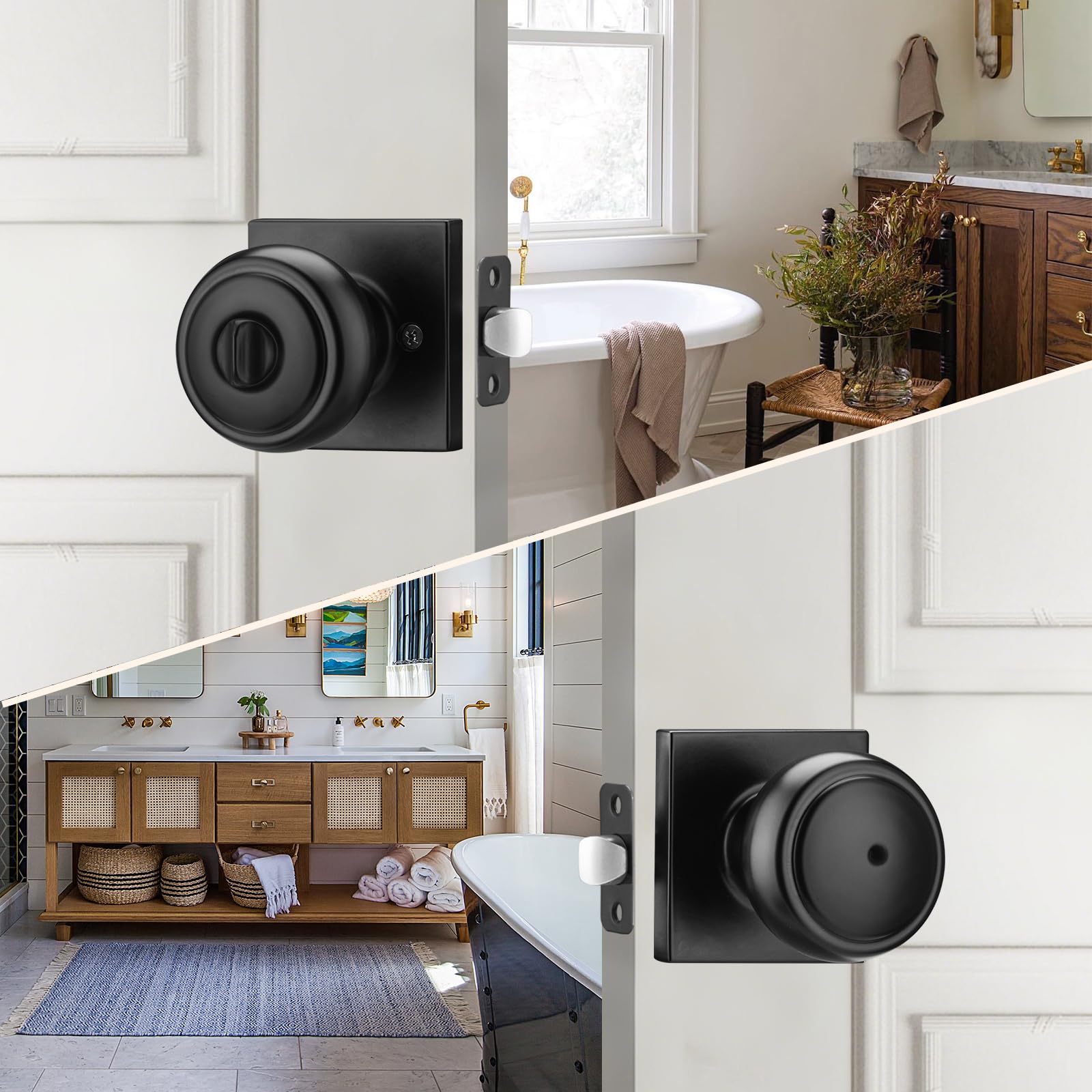 Black Door Knobs with Lock - 6 Pack -3