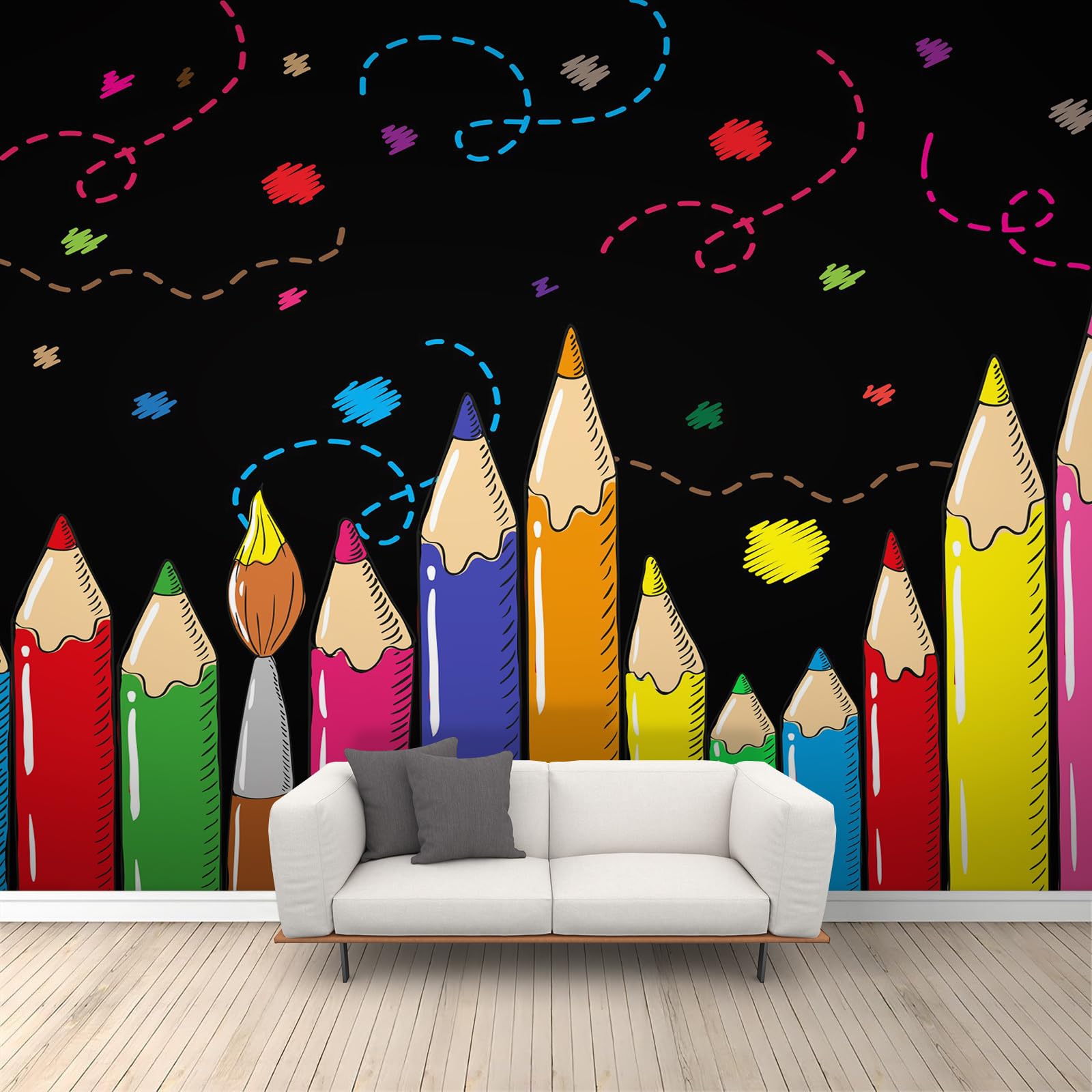 Papier peint thème crayon étudiant pour créer un coin bureau enfant inspirant