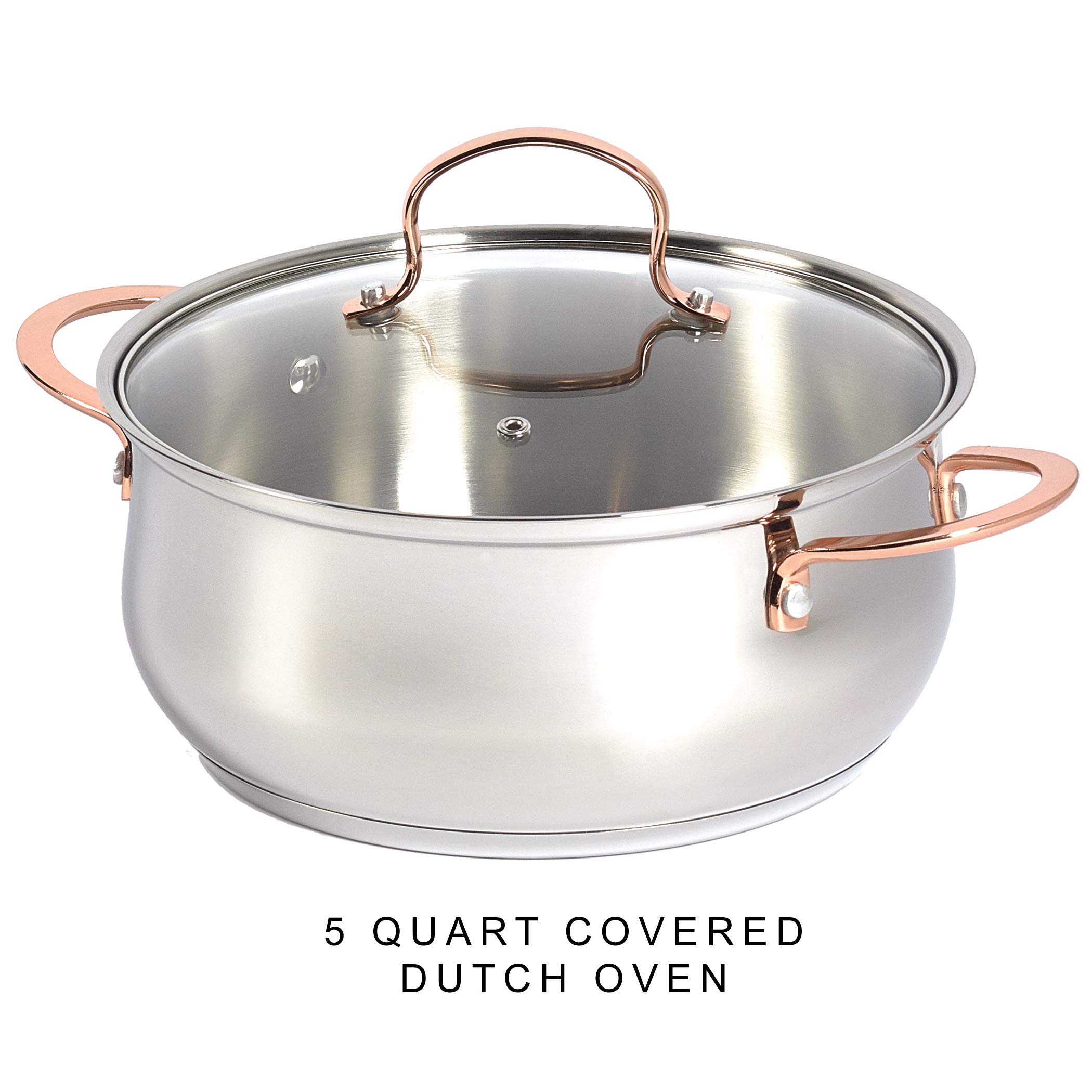 Denmark Tools for Cooks Kolekcja naczyń kuchennych Celebrations – nadaje się do mycia w zmywarce bezpieczny w piekarniku indukcyjna gotowa trwała wytrzymała stal nierdzewna, 10-częściowy zestaw naczyń kuchennych ze stali nierdzewnej z narzędziami
