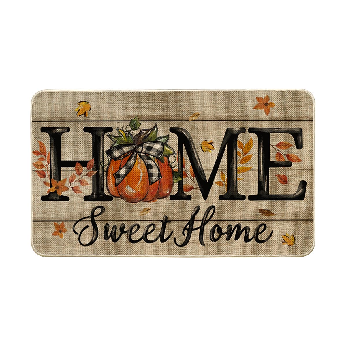 Artoid Mode Home Sweet Home Pumpkin Fall Doormat, Autumn Maple Leaves Home Decor Low-Profile Switch Rug Door Mat for Indoor Outdoor 17x29 Inch