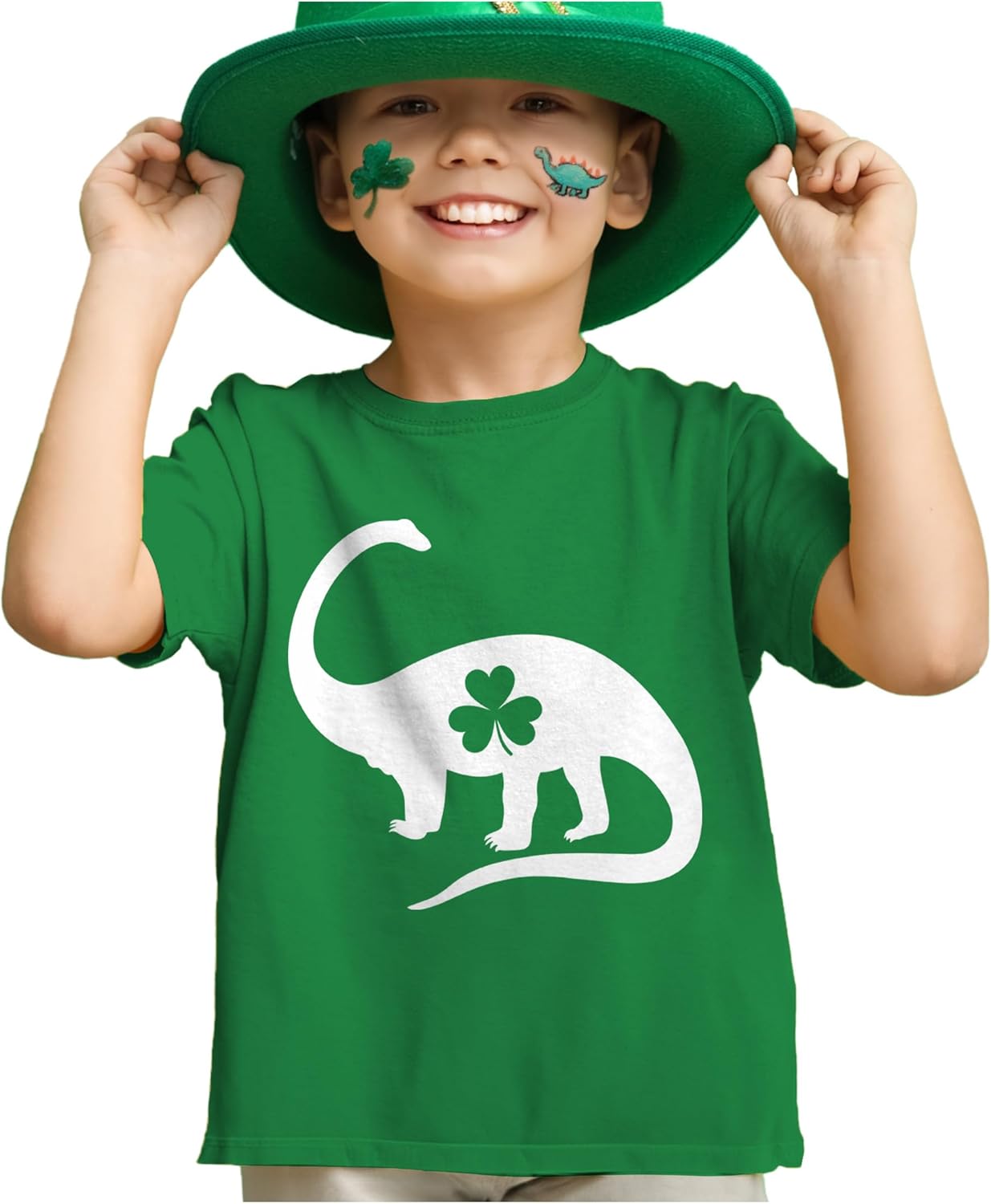 Tstars St Patrick's Day Dinosaur Shirt - Irish Shamrock Clover Infant & Toddler Kids Tee for Boys Girls