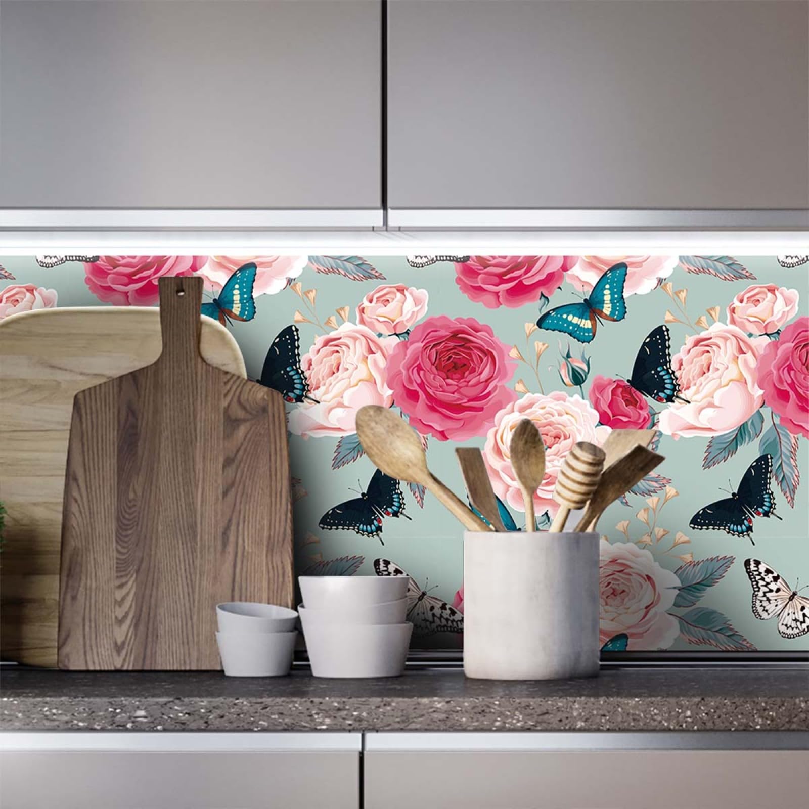 Naklejki na płytki 45 x 60 cm kwiat motyl kij na płytkach kuchnia rozpryski odklej i podłoga 3D samoprzylepna ściana DIY sztuka dekoracje do domu