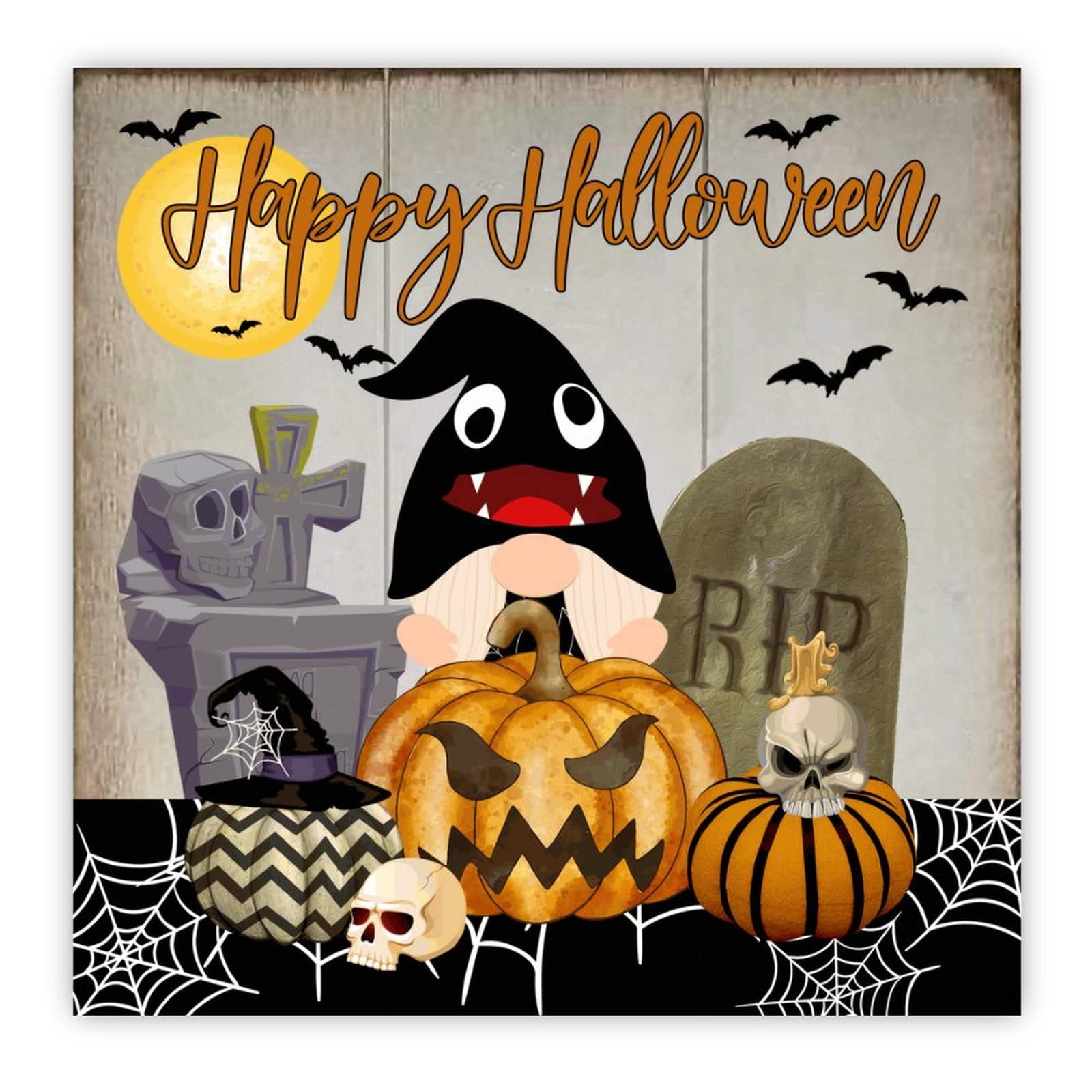 Panneau bois Happy Halloween de créateur décoration suspendue chic