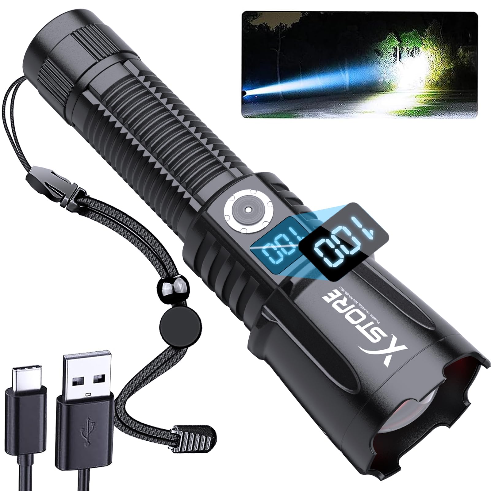 Super Bright Rechargeable LED Flashlight - High Lumens, 5 Modes, XHF 70 Technology, Waterproof & High-Powered, Ideal for Emergencies, Camping & Outdoor Adventures