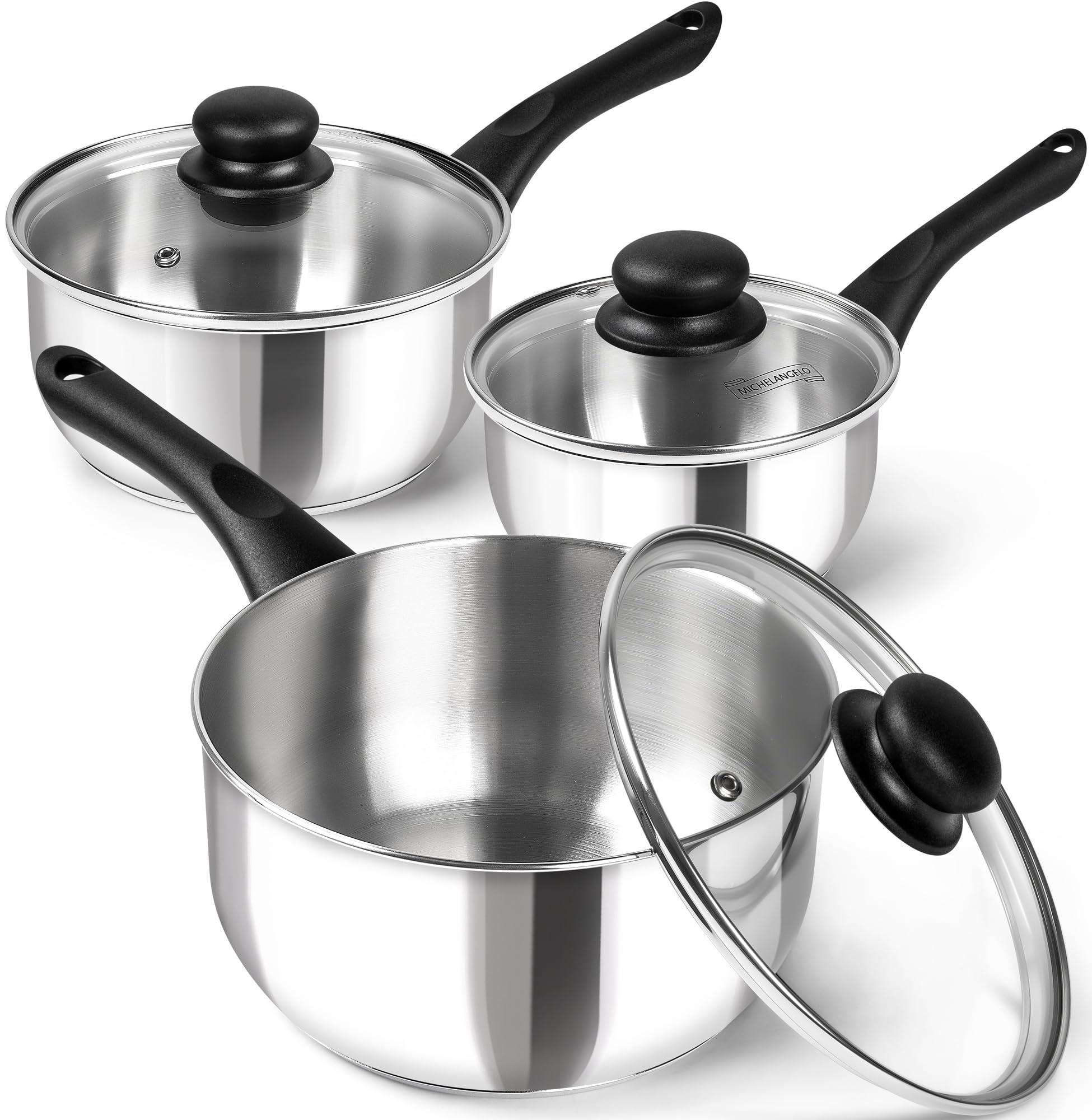 A-3 Amazon.com: MICHELANGELO Stainless Steel Saucepan with Lid 6pcs
