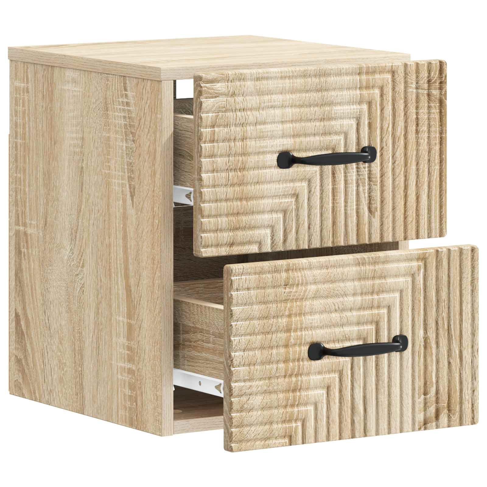 Wandmontierter Nachttisch Sonoma-Eiche 2er Set, 34,5 x 33 x 40 cm mit Stauraum, Schubladen, Ablage, für Schlafzimmer, Wohnzimmer, Büro, Staubschutz, robuste Holzwerkstoff, vielseitig