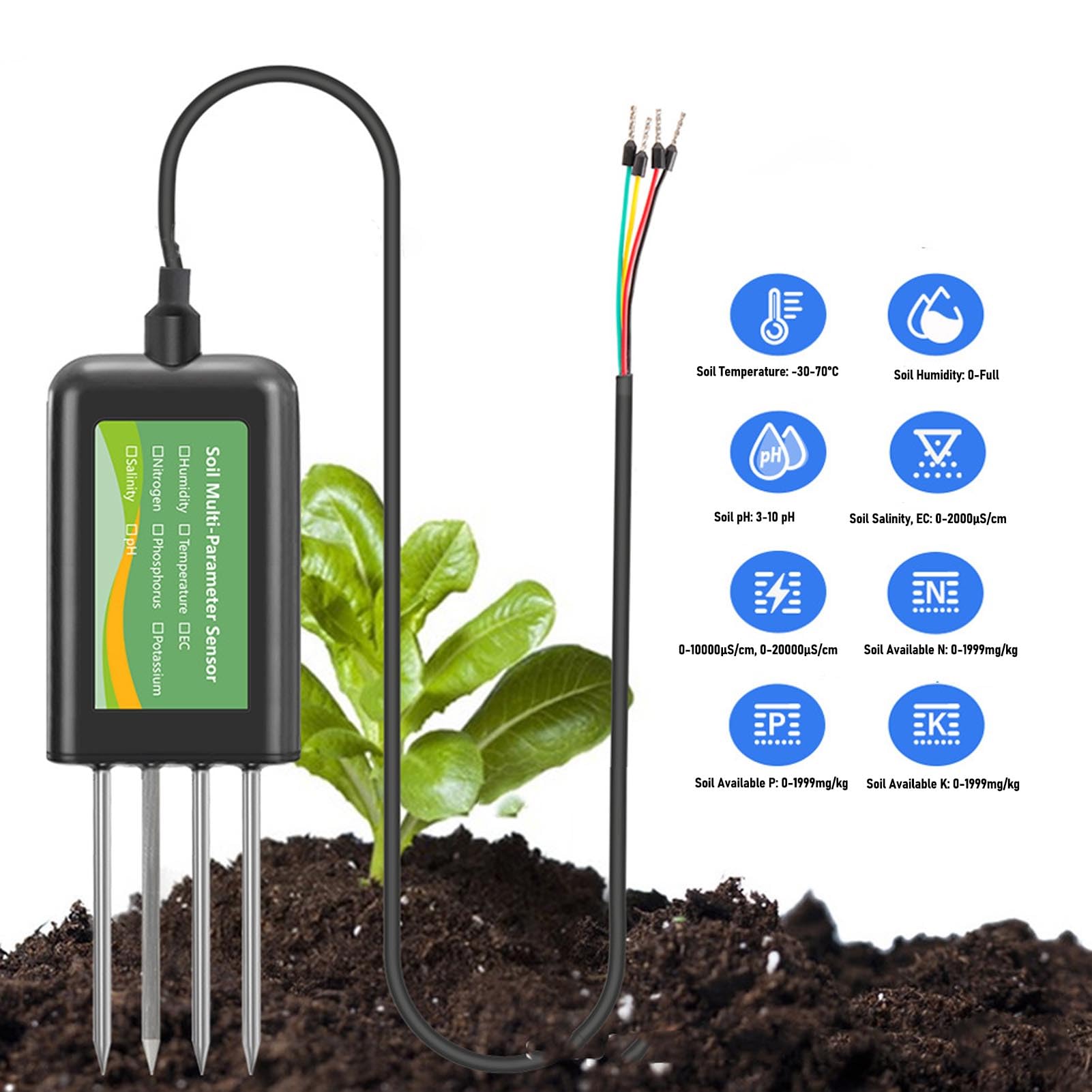 Cuifati Medidor de Humedad del Suelo 8 en 1, Temperatura Digital del Suelo/Prueba de Humedad del Suelo y Medidor de PH/EC del Suelo, NPK del Suelo, Salinidad del Suelo para Jardinería,