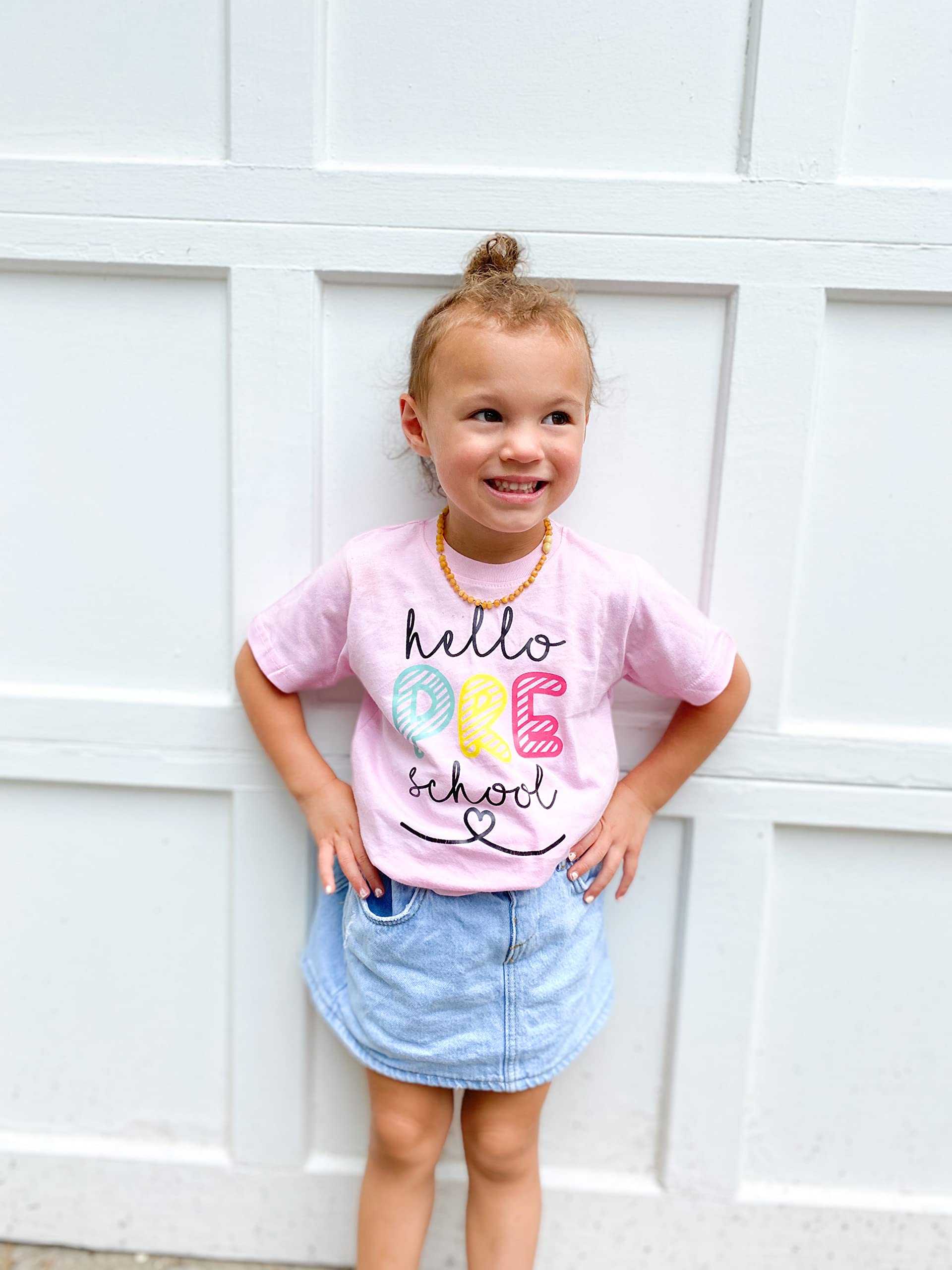 Olive Loves Apple Hello Preschool First Day of School Gift Back to School Pink Shirt 4T