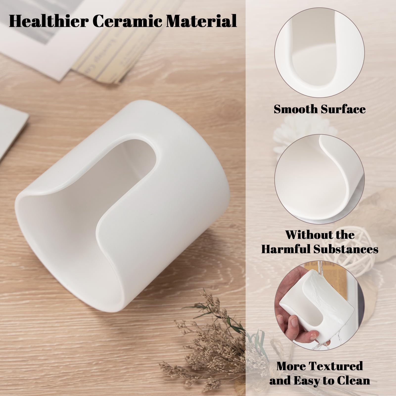 Set di Dispenser per Tazze da Bagno in Ceramica 85ml + 296ml con Porta Tazze di Carta Monouso per Bagno, Portadischi di Cotone, Elementi Essenziali per Bagno degli Ospiti (Set di 2 Bianchi)