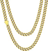 ChainsHouse Cuban Chain Necklace for Men, Stainless Steel/Black/Gold Plated Miami Cuban Necklace 6/9/12MM Width 18"-30" Length Hip Hop Jewelry, Send Gift Box