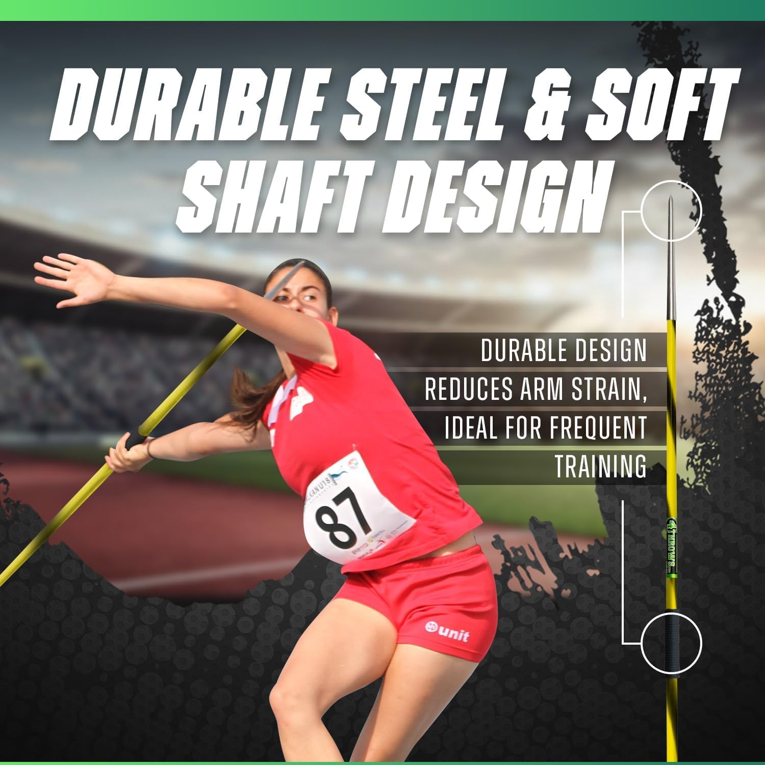 600g Aluminum Elite, Competition, Training Javelin for Athletes, Girls & Women — Durable High-Performance Throwing Javelin for Track & Field, Rubber Tip with Cord or Stainless Steel with Cord