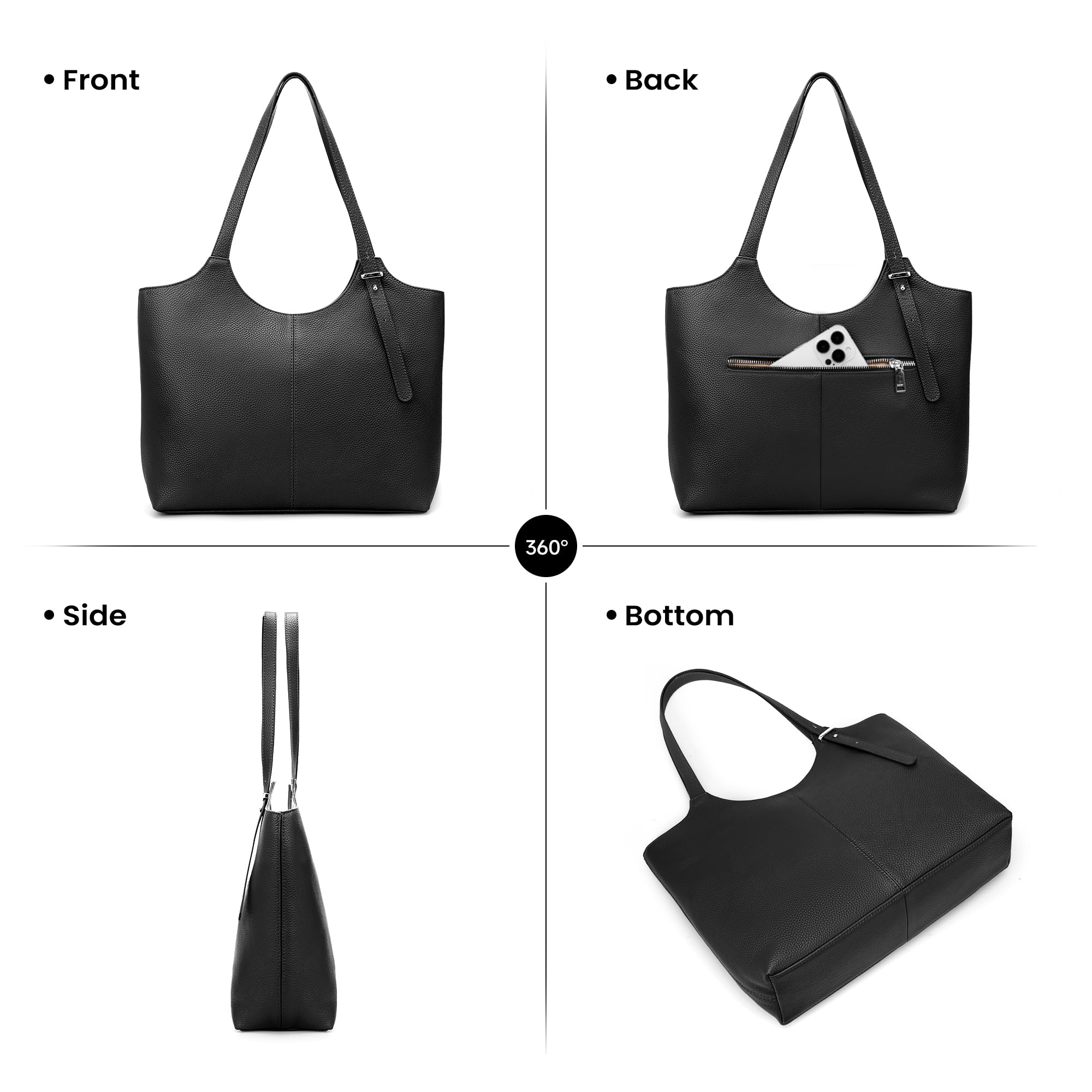 befen Bolsos de mano de piel auténtica para mujer, de trabajo, bolsos de hombro de piel auténtica con correa ajustable