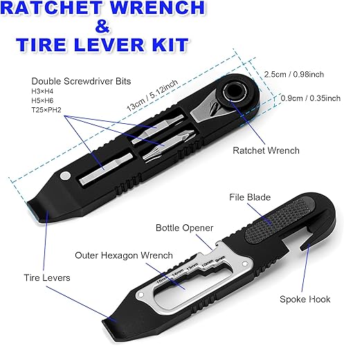 Miniatura 2 de Kit de palancas para neumáticos de bicicleta, multiherramienta portátil 14 en 1 con mini llave de trinquete, palancas de neumáticos de bicicleta,