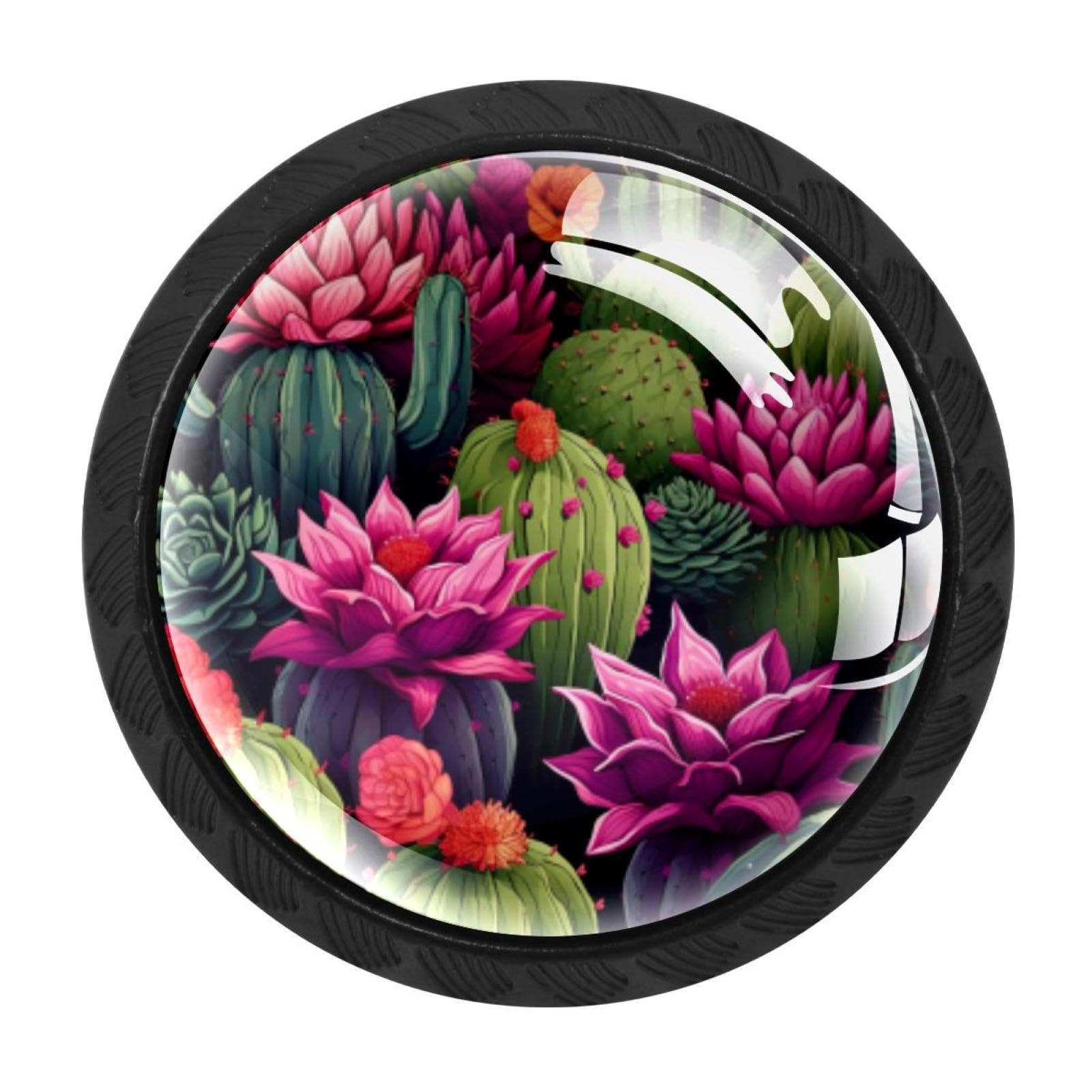 CHENZZZZ 4 Pieces Cactus Drawer Knobs, 35mm Black Kitchen Cabinet Knobs, Drawer Pulls and Knobs, Glass Cabinet Hardware Single Hole Knob for Cabinets and Drawers Round