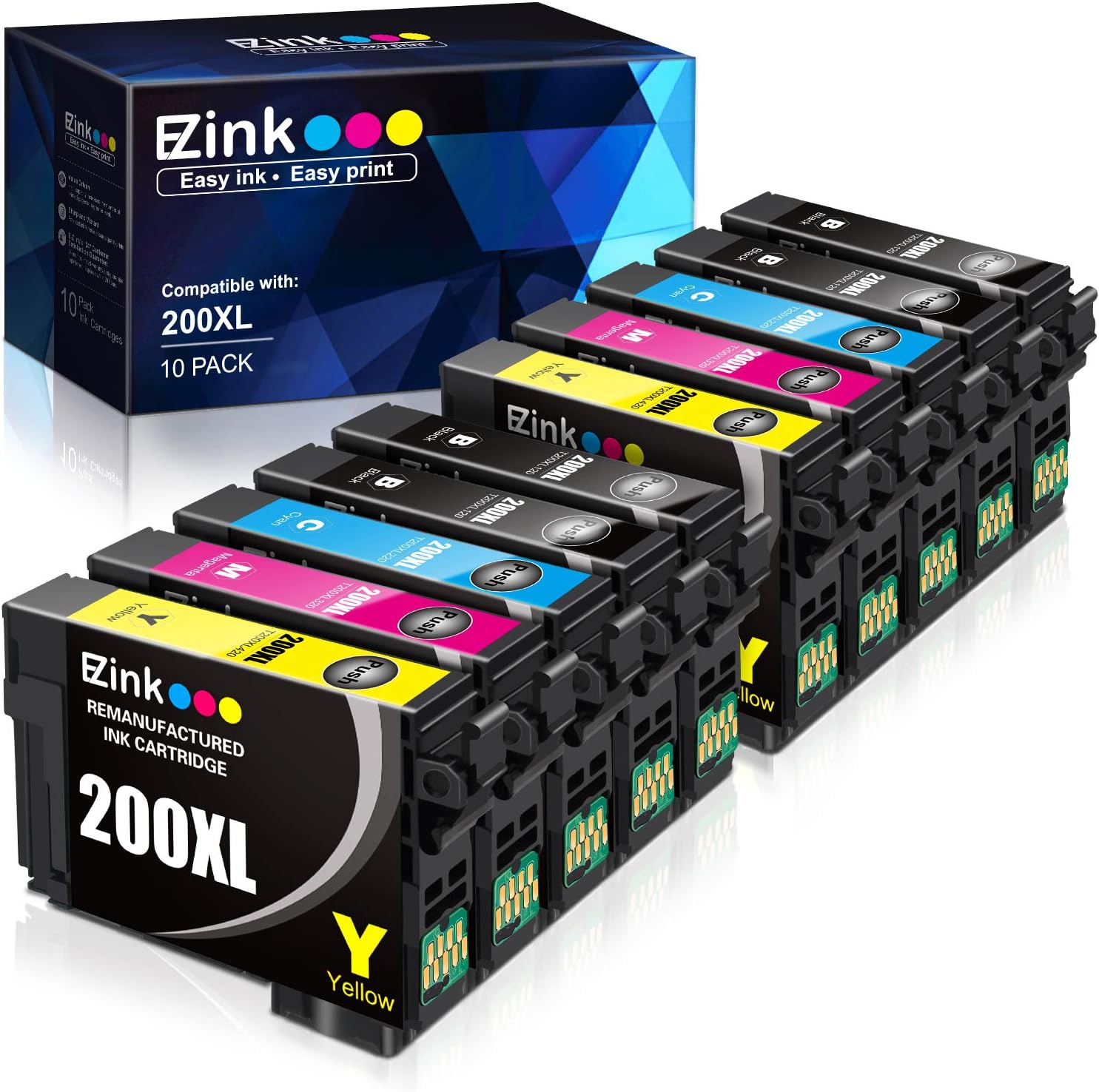 E-Z Ink (TM Remanufactured Ink Cartridge Replacement for Epson 200XL 200 XL T200XL to use with XP-200 XP-300 XP-310 XP-400 XP-410 WF-2520 WF-2530 WF-2540 (10 Pack)