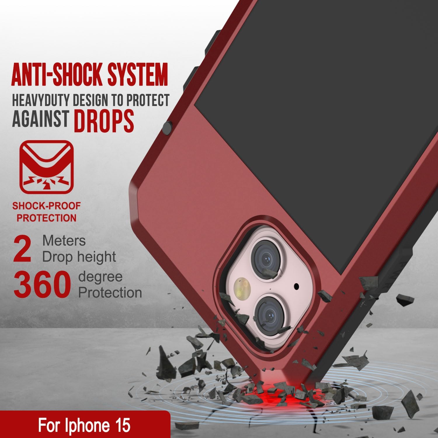 Punkcase for iPhone 15 Metal Case | Heavy Duty Military Grade Armor Cover | Hard Aluminum & TPU Design W/Tempered Glass Screen Protector for iPhone 15 (6.1") (2023) [Red]